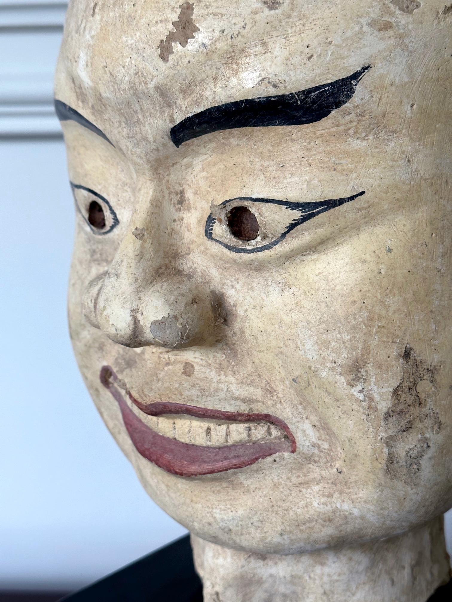 Large Terracotta Head of Luohan on Wood Stand from Vietnam For Sale 6