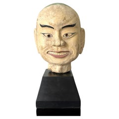 Large Terracotta Head of Luohan on Wood Stand from Vietnam
