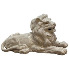 Vintage Large Terracotta Lion White Glaze