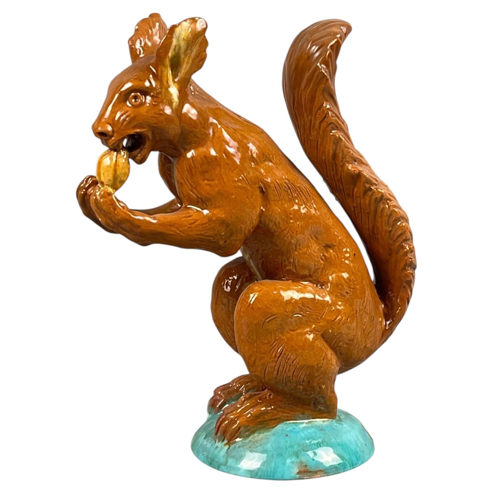 Large Terracotta Majolica Squirrel Bavent Normandy