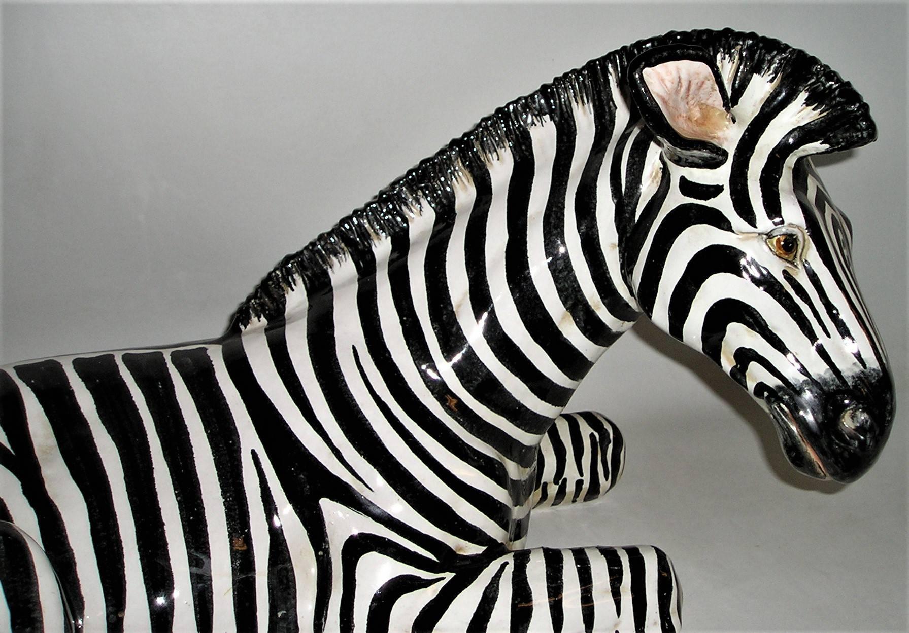 Large Terracotta Mid-Century Modern Italian Glazed Zebra In Good Condition In Hamilton, Ontario