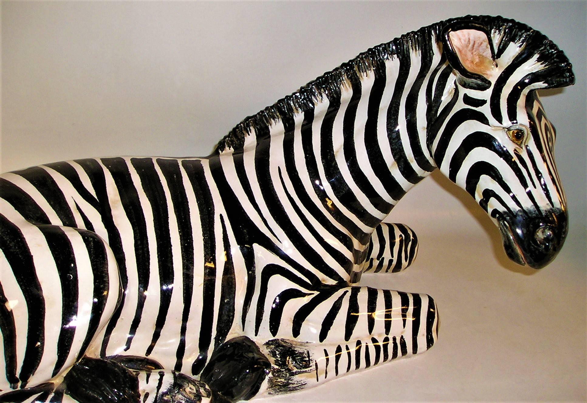 Large Terracotta Mid-Century Modern Italian Glazed Zebra 1