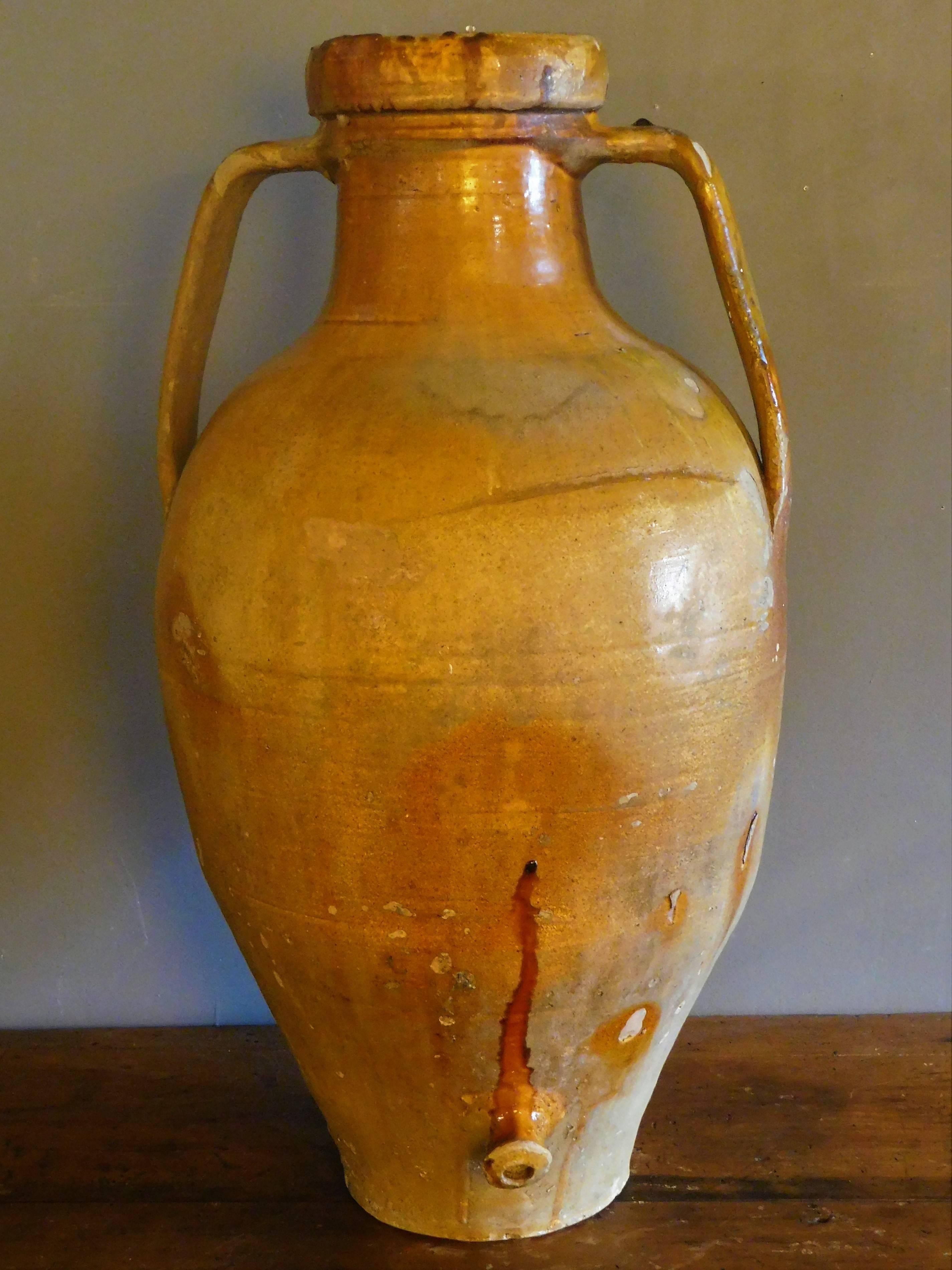 Rustic Large Terracotta Olive Oil Amphora with Spout and Handles, Italy, circa 1840