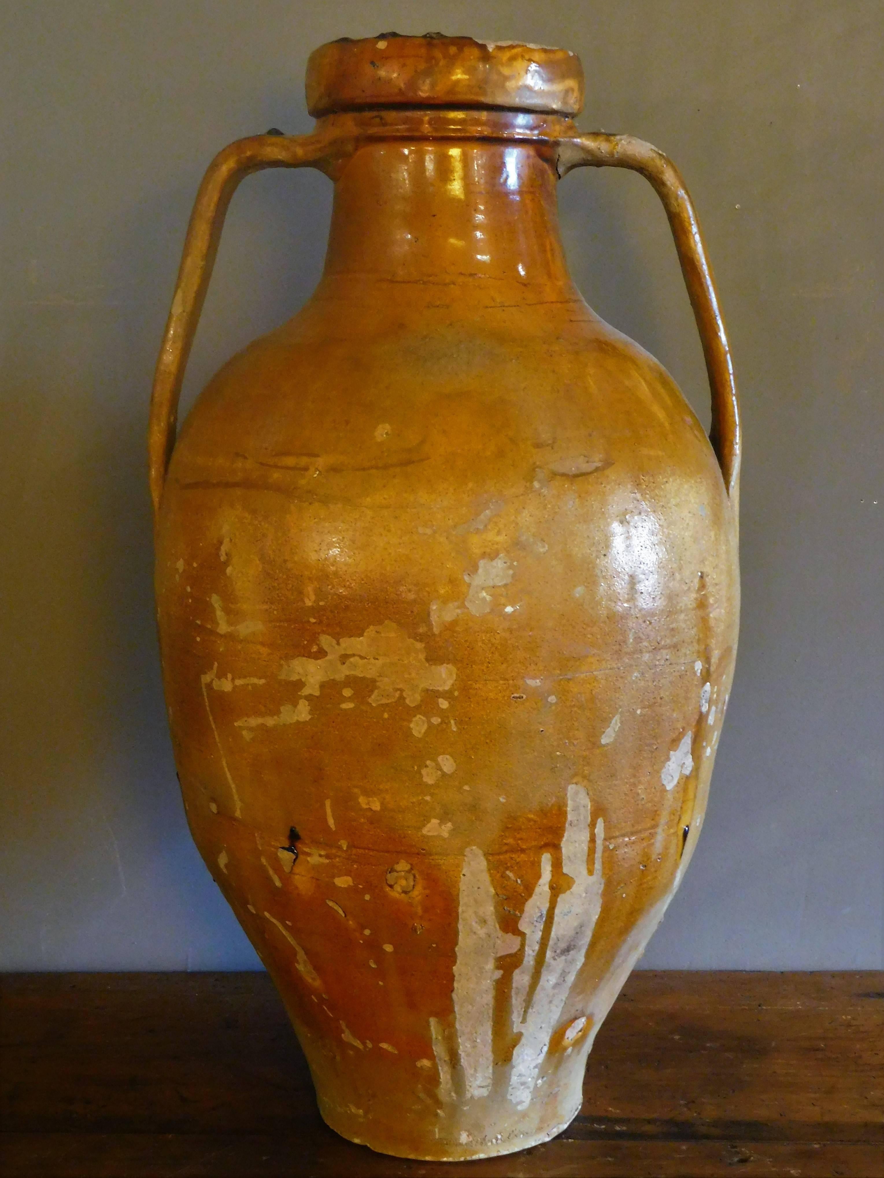 Hand-Crafted Large Terracotta Olive Oil Amphora with Spout and Handles, Italy, circa 1840