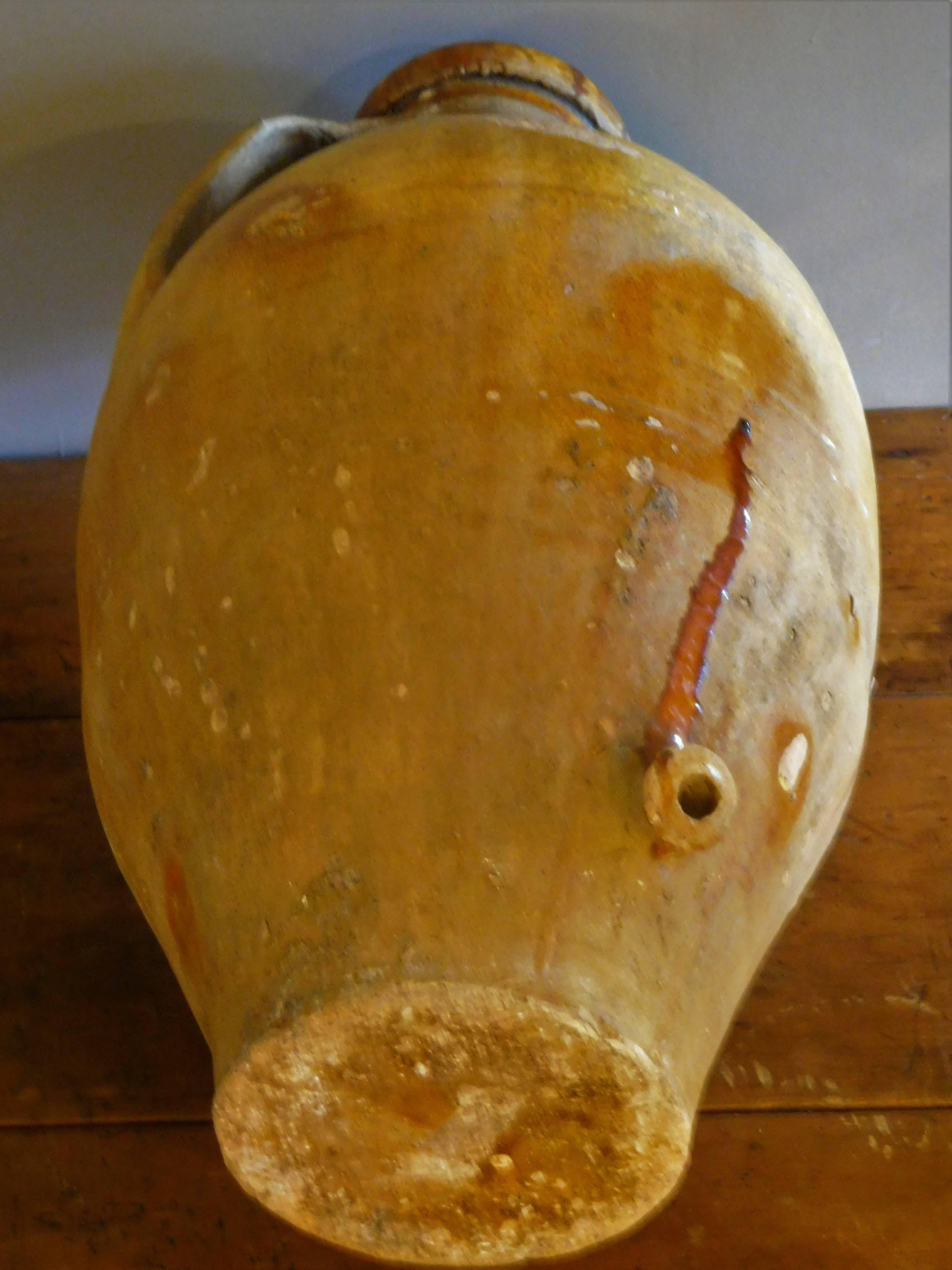 Large Terracotta Olive Oil Amphora with Spout and Handles, Italy, circa 1840 In Good Condition In Quechee, VT