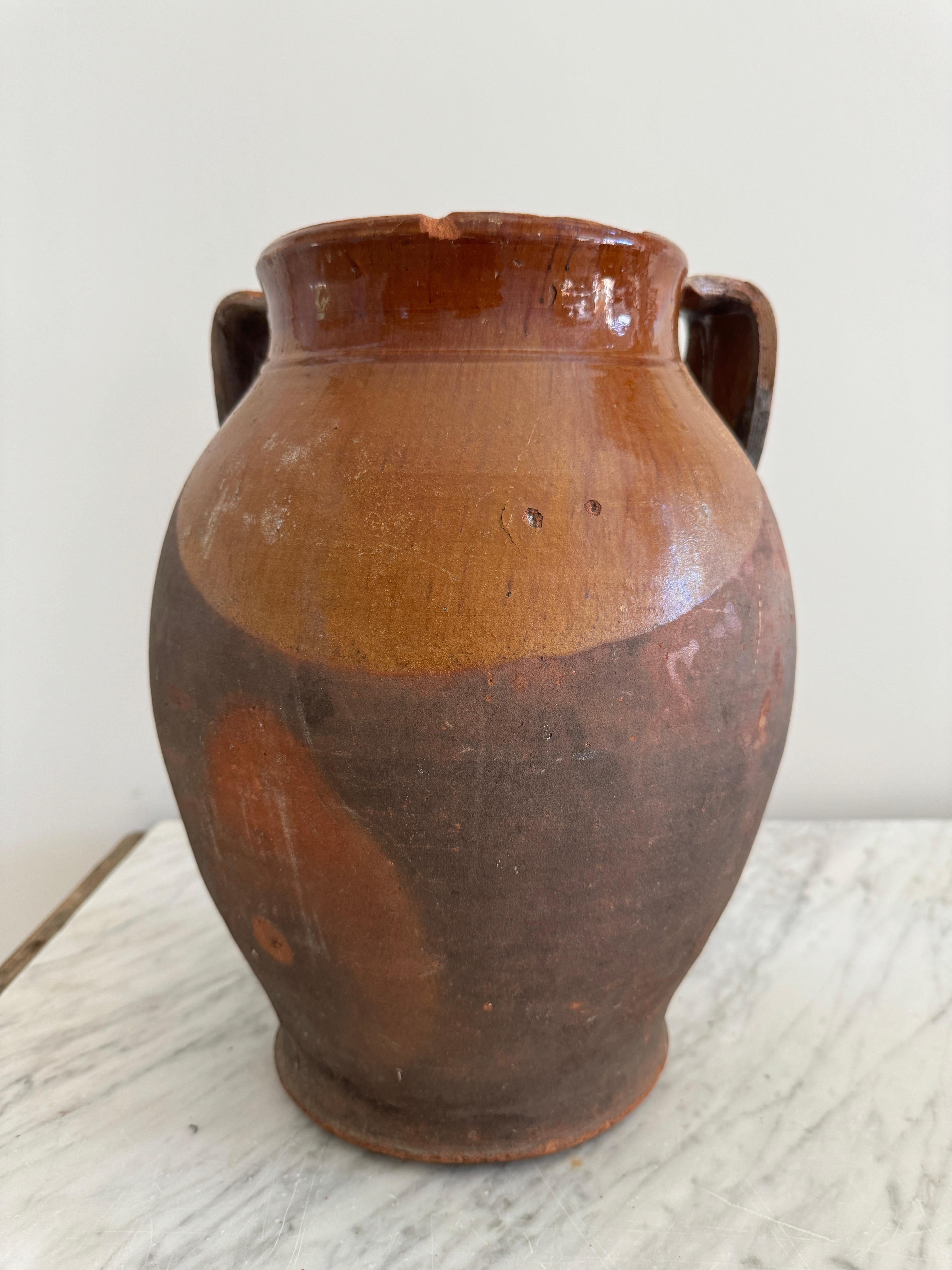 Vaso Pignata grande in terracotta con mezza glassa In condizioni buone in vendita a Ventura, CA