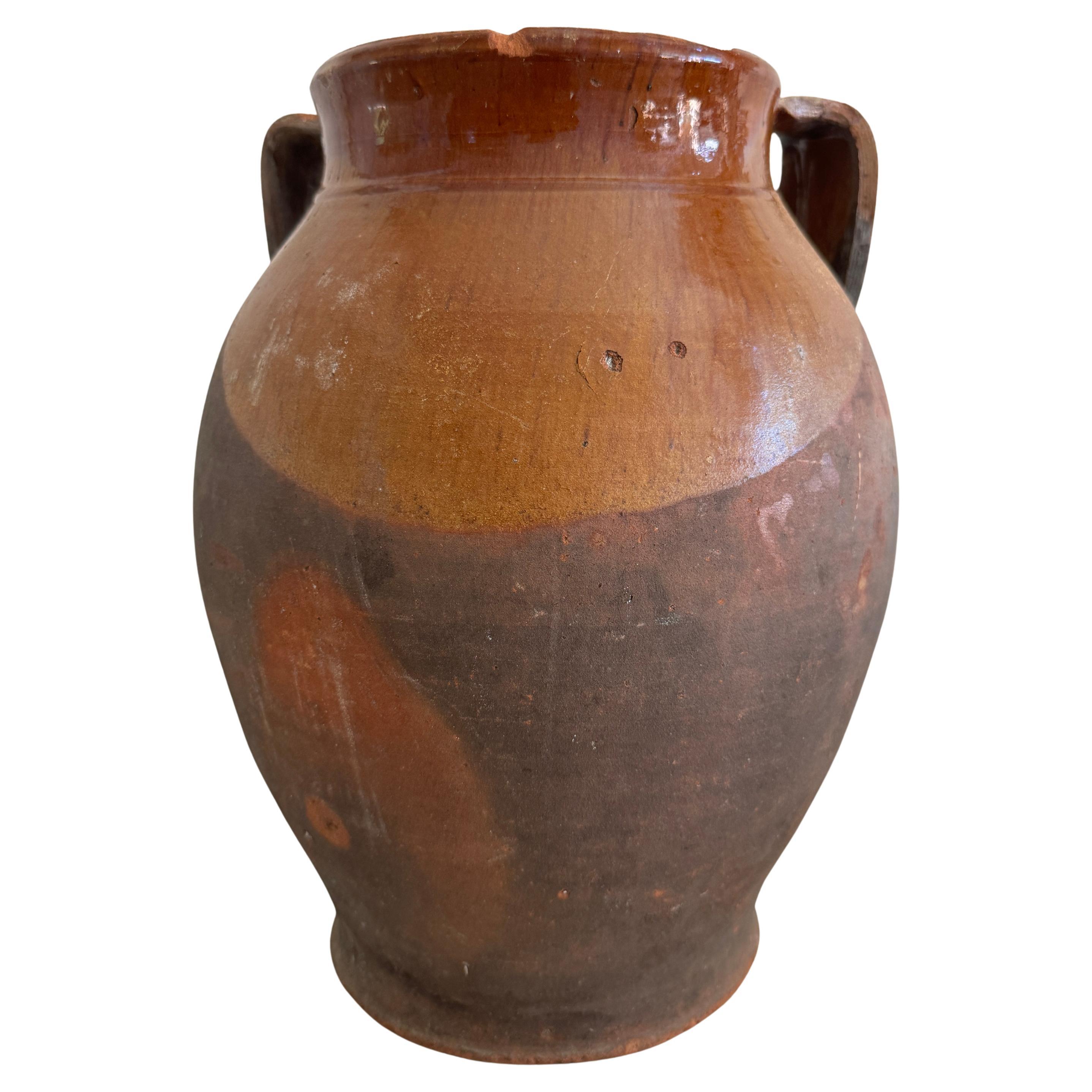 Vaso Pignata grande in terracotta con mezza glassa