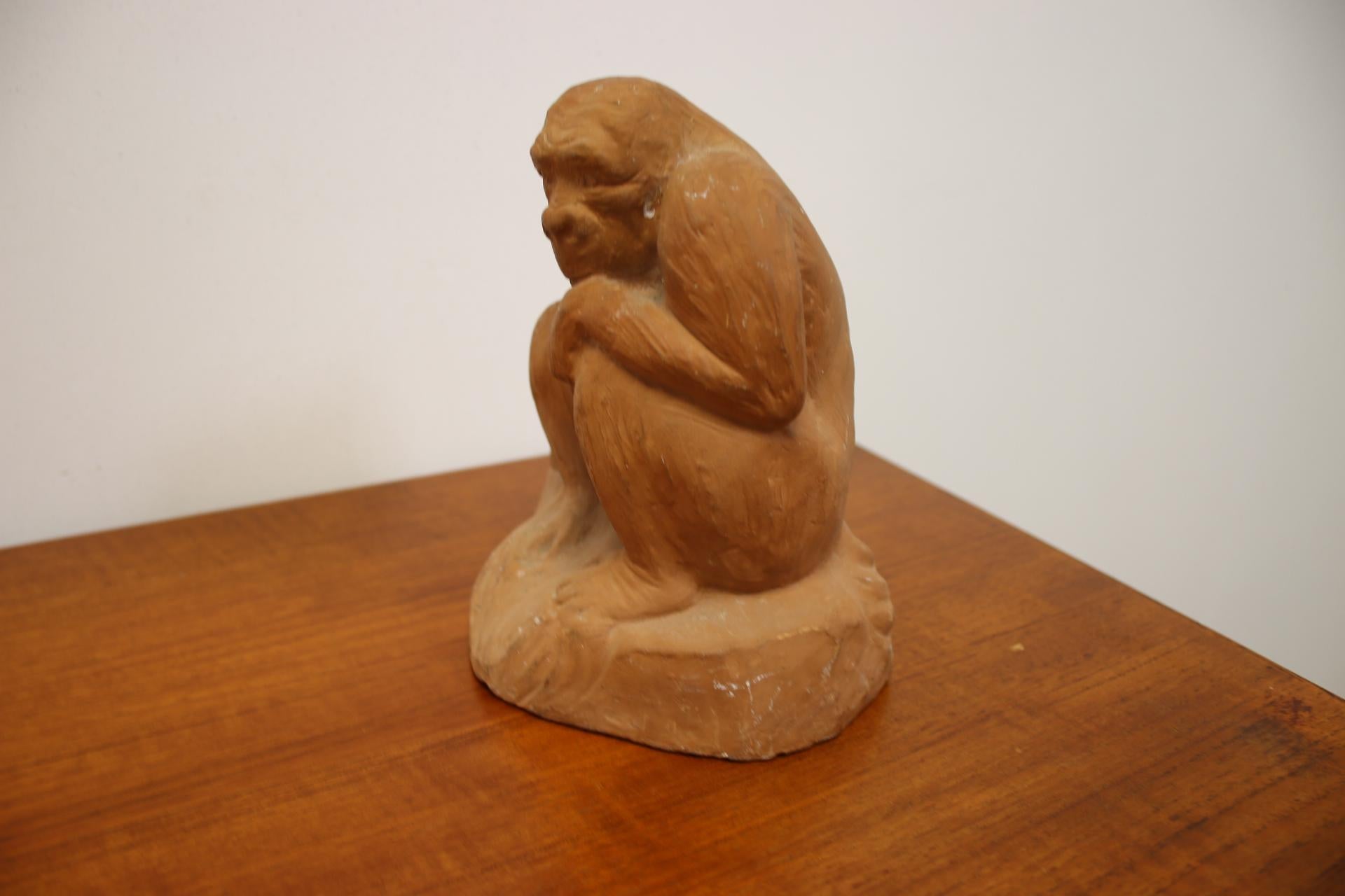Mid-Century Modern Large Terracotta Seated Monkey For Sale