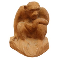 Vintage Large Terracotta Seated Monkey