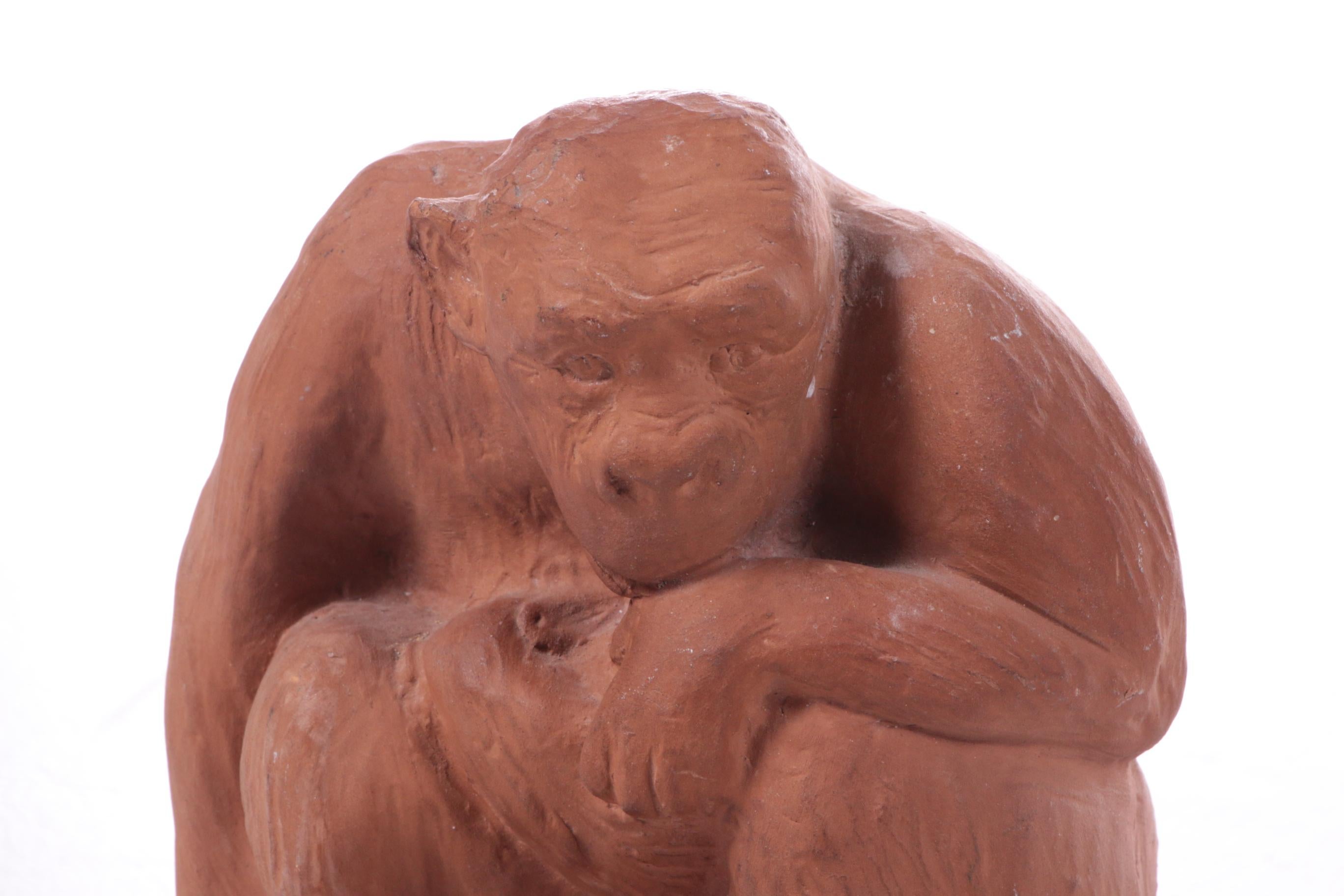 Mid-20th Century Large Terracotta Sitting Ape For Sale
