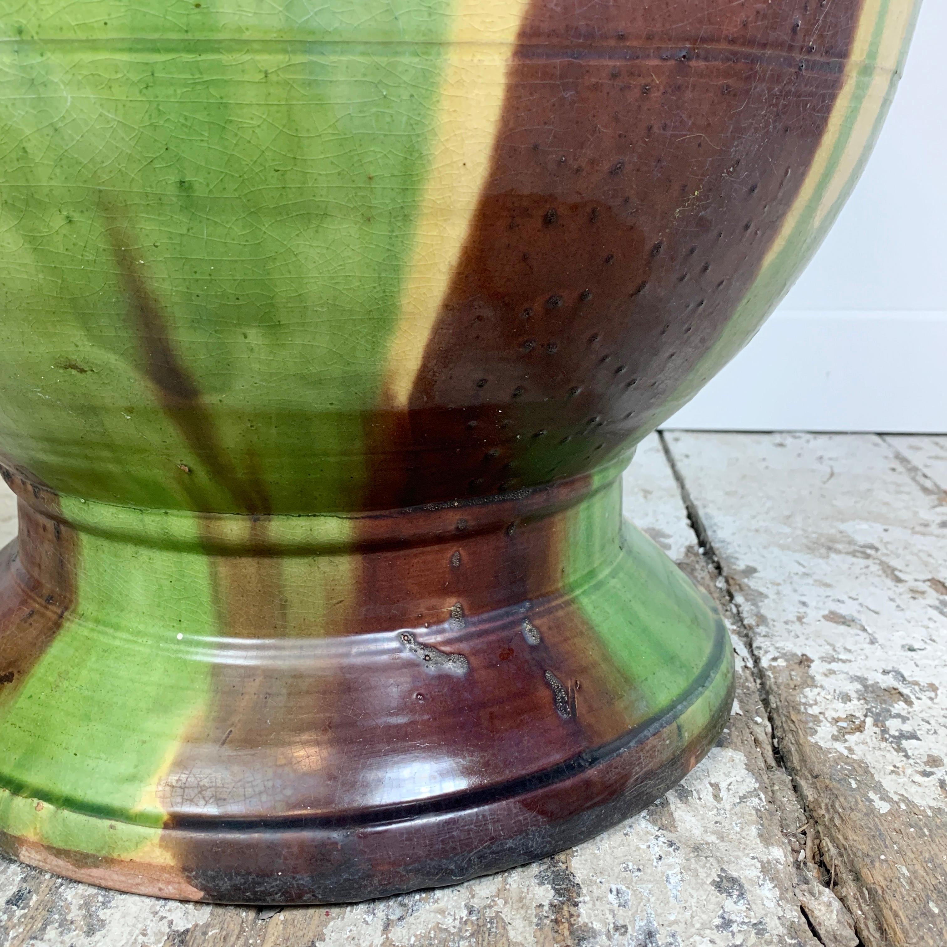 20th Century Large Terracotta Urn in the Anduze manner, green tones For Sale