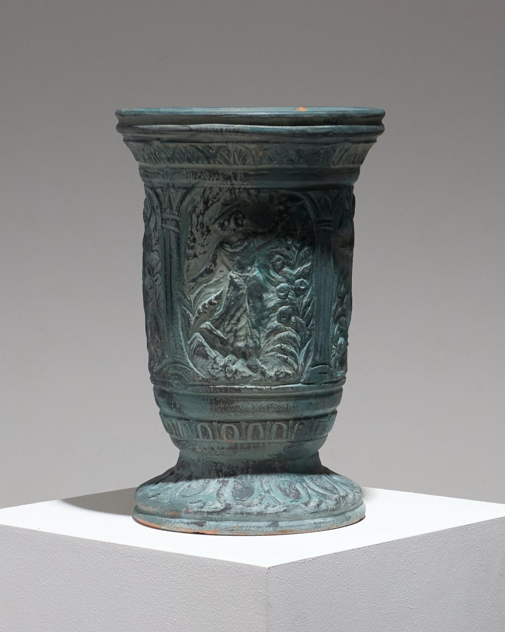 Mid-20th Century Large terracotta vase with mythological decoration, 1950s For Sale