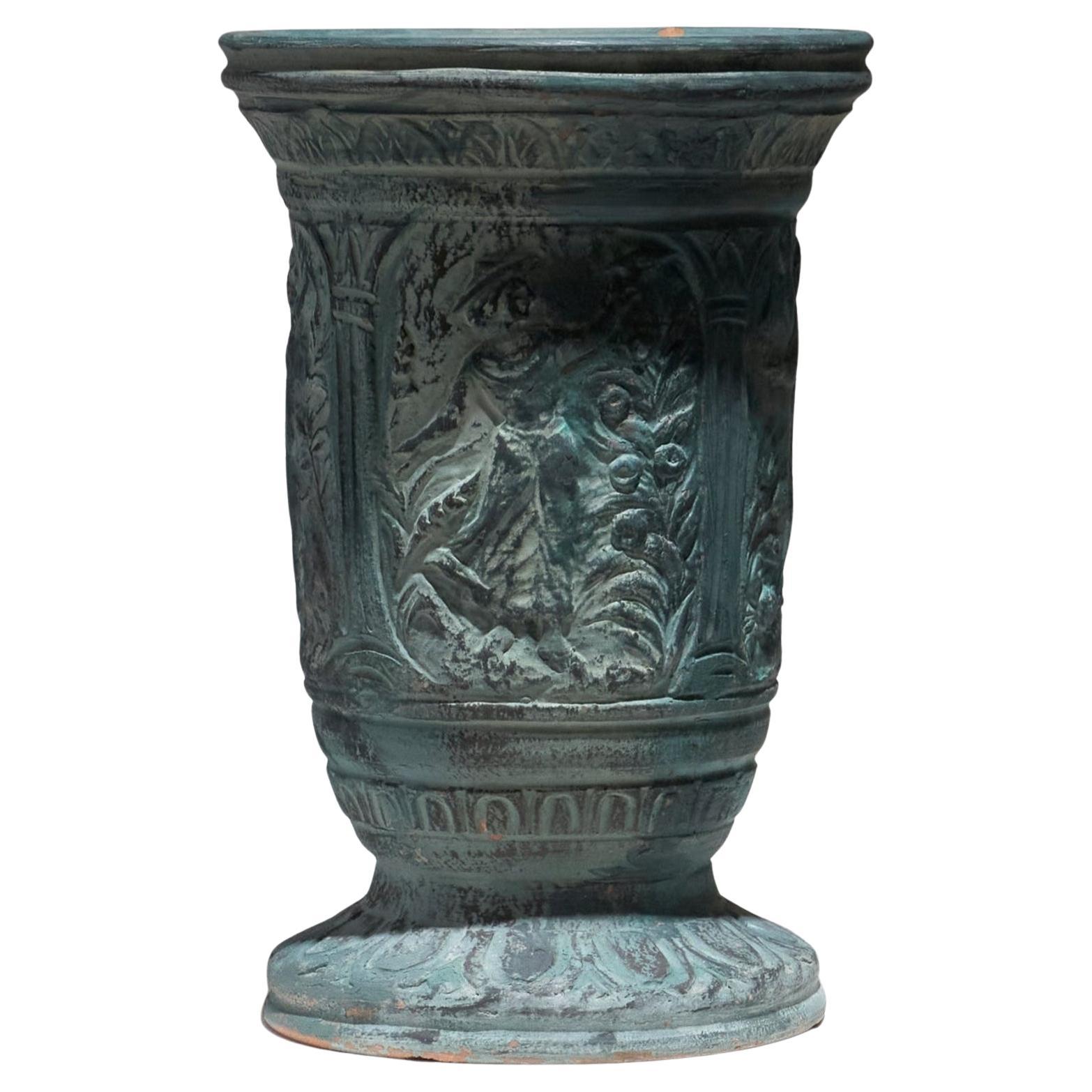 Large Terracotta Vase with Mythological Decoration, 1950s For Sale