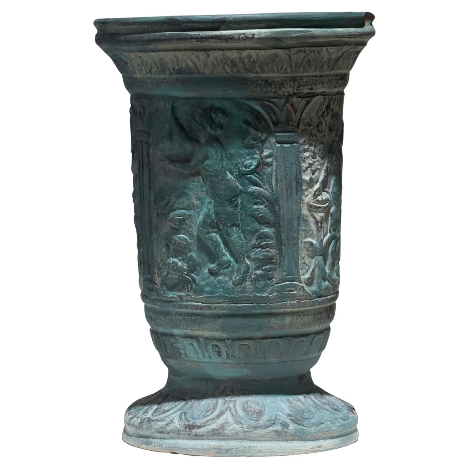 Large terracotta vase with mythological decoration, 1950s For Sale