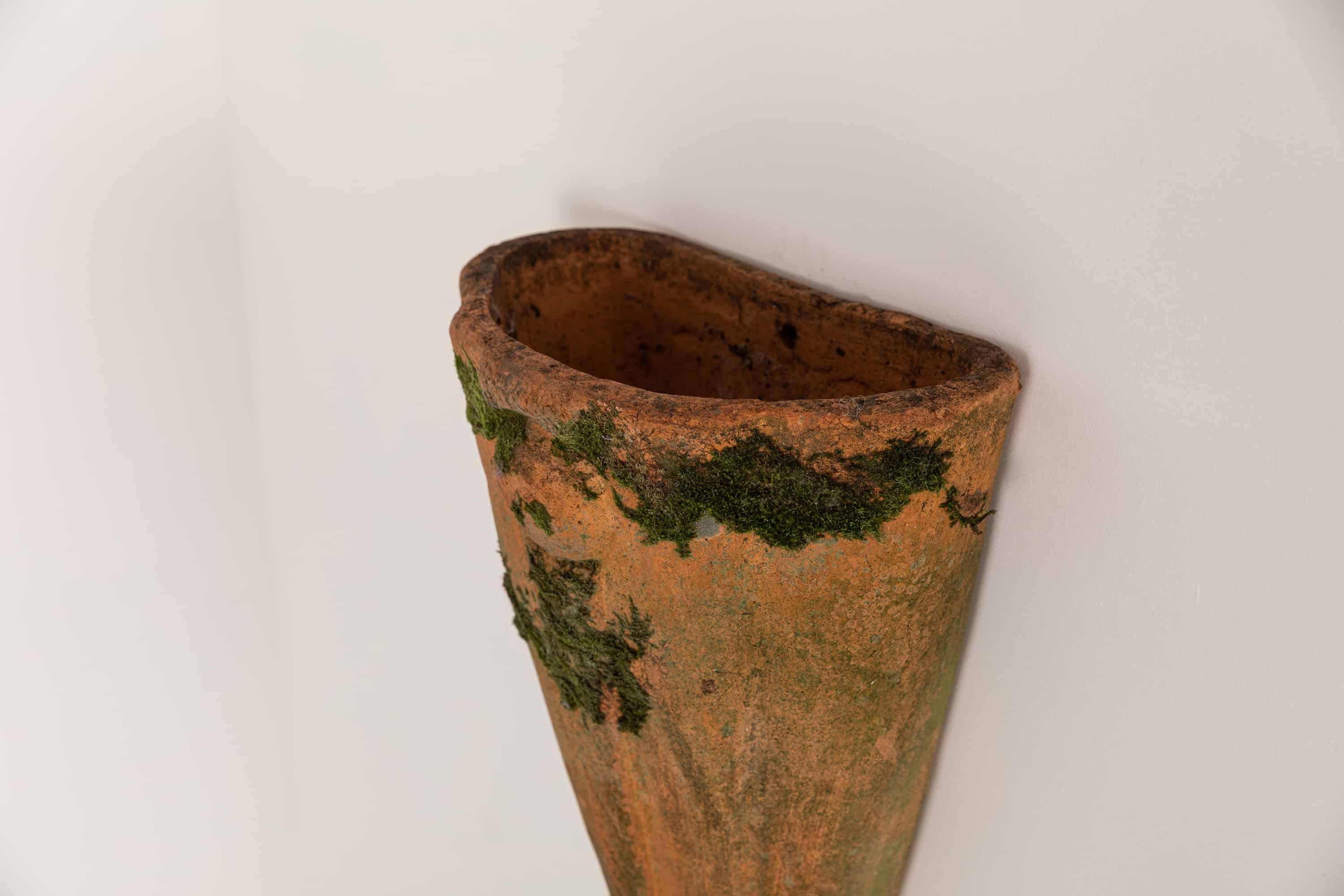 Hand-Crafted Large Terracotta Wall Mounted Conical Garden Planter For Sale