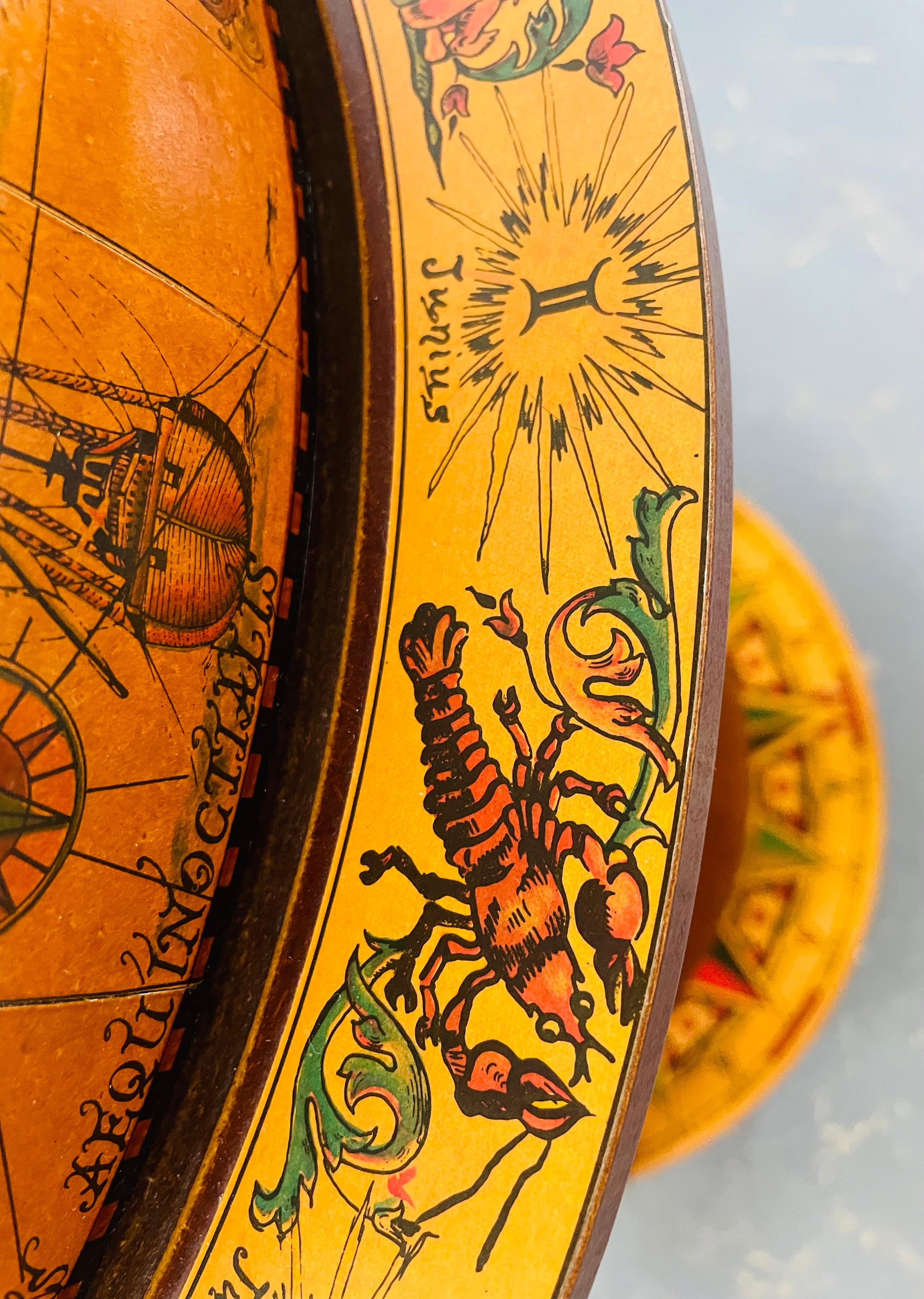 Mahogany Large Terrestrial and Celestial Globe with Astrological Signs, Circa 1970