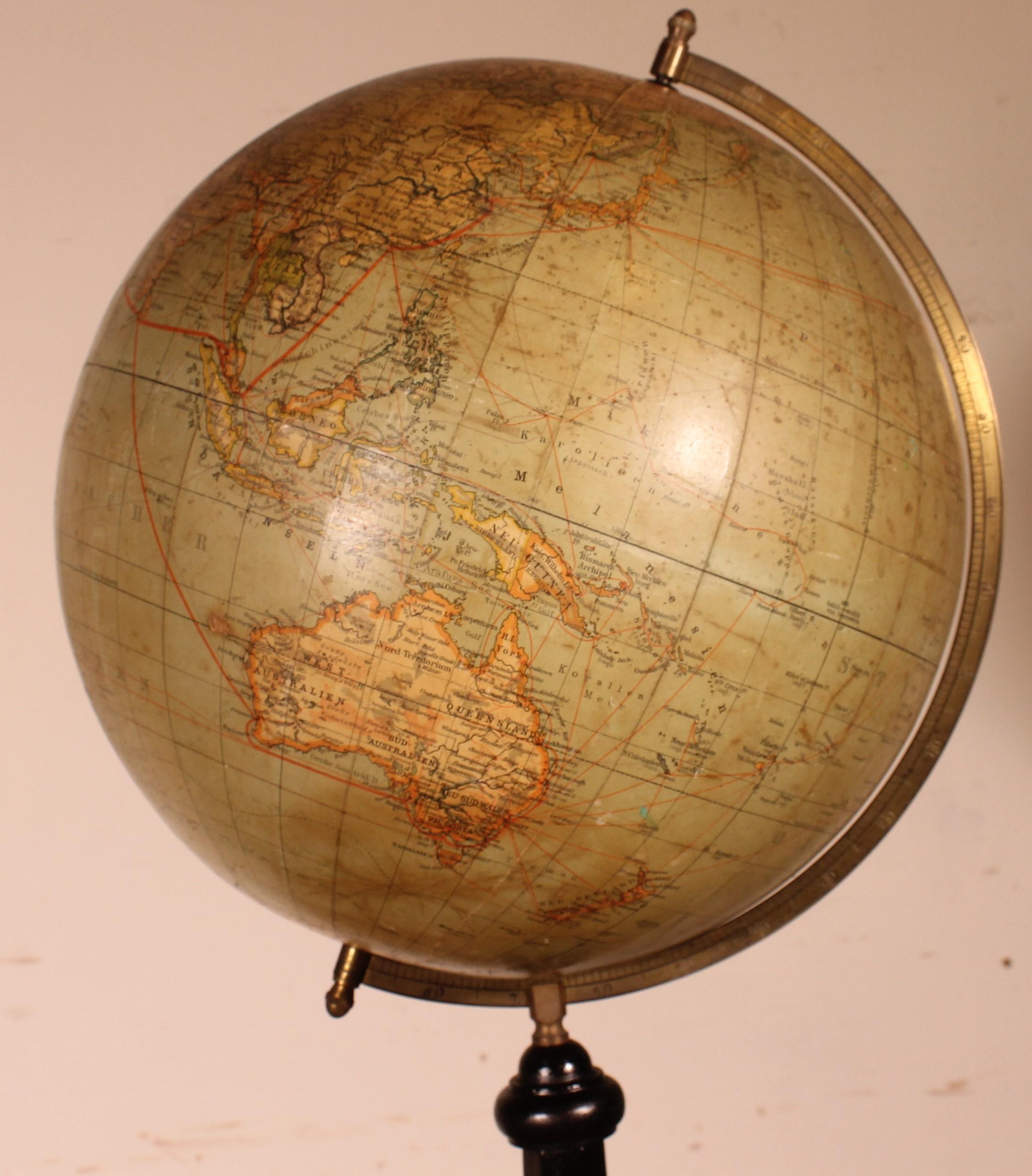 German Large Terrestrial Globe From Handels Und Verkehrsglobus 69cm High For Sale