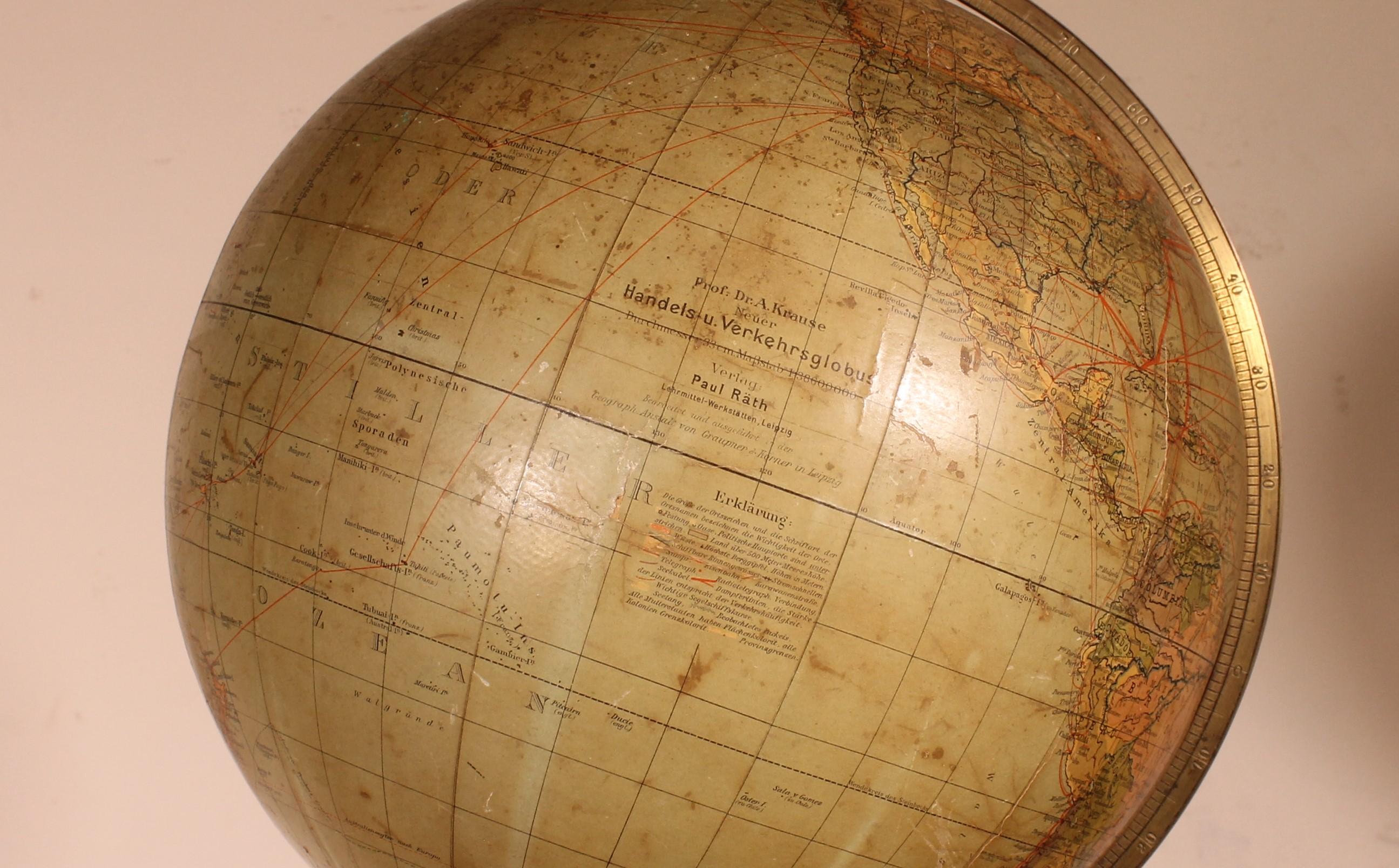 20th Century Large Terrestrial Globe From Handels Und Verkehrsglobus 69cm High For Sale