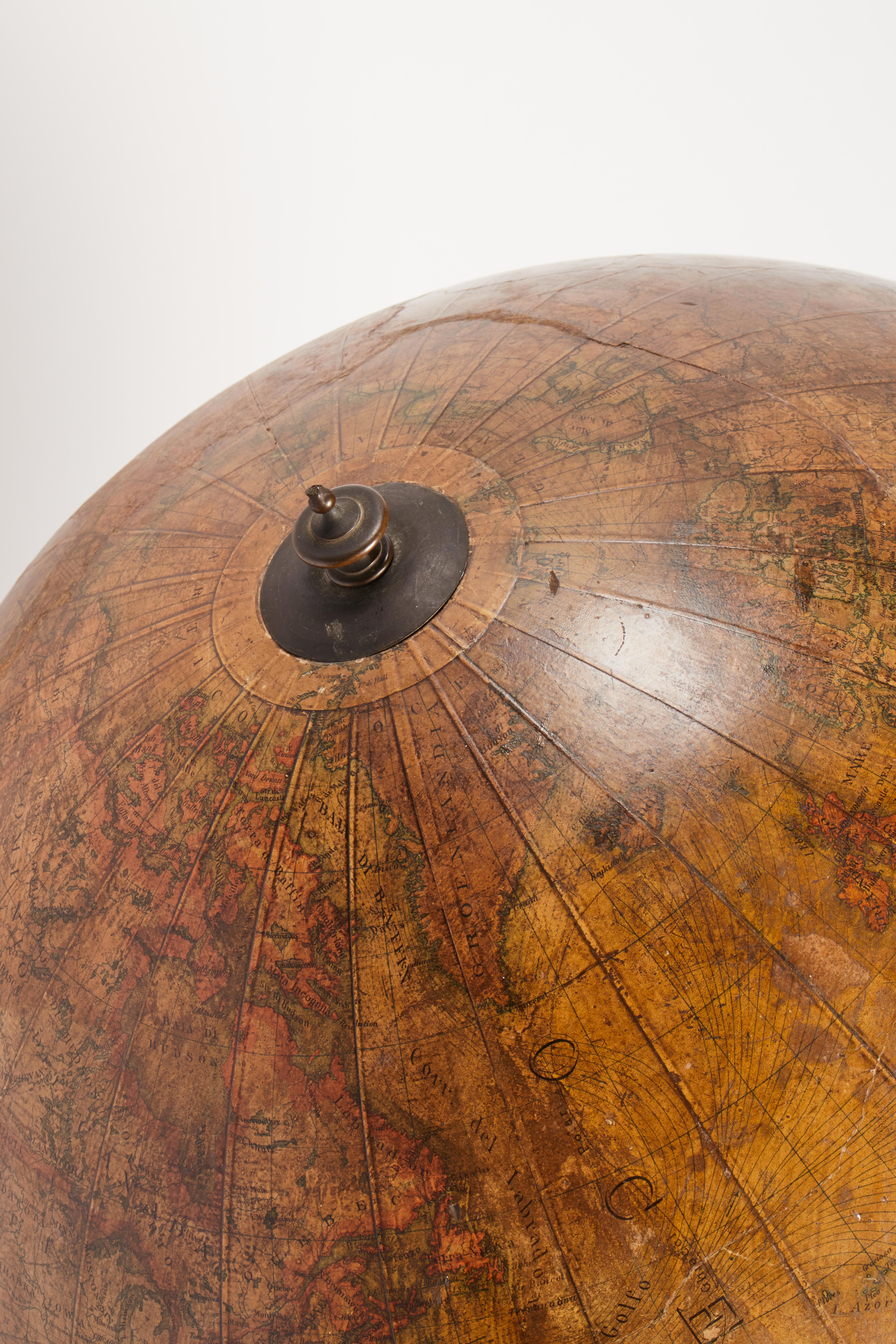 19th Century Large terrestrial globe with wooden base by Pini-Gussoni, Italy 1880. For Sale