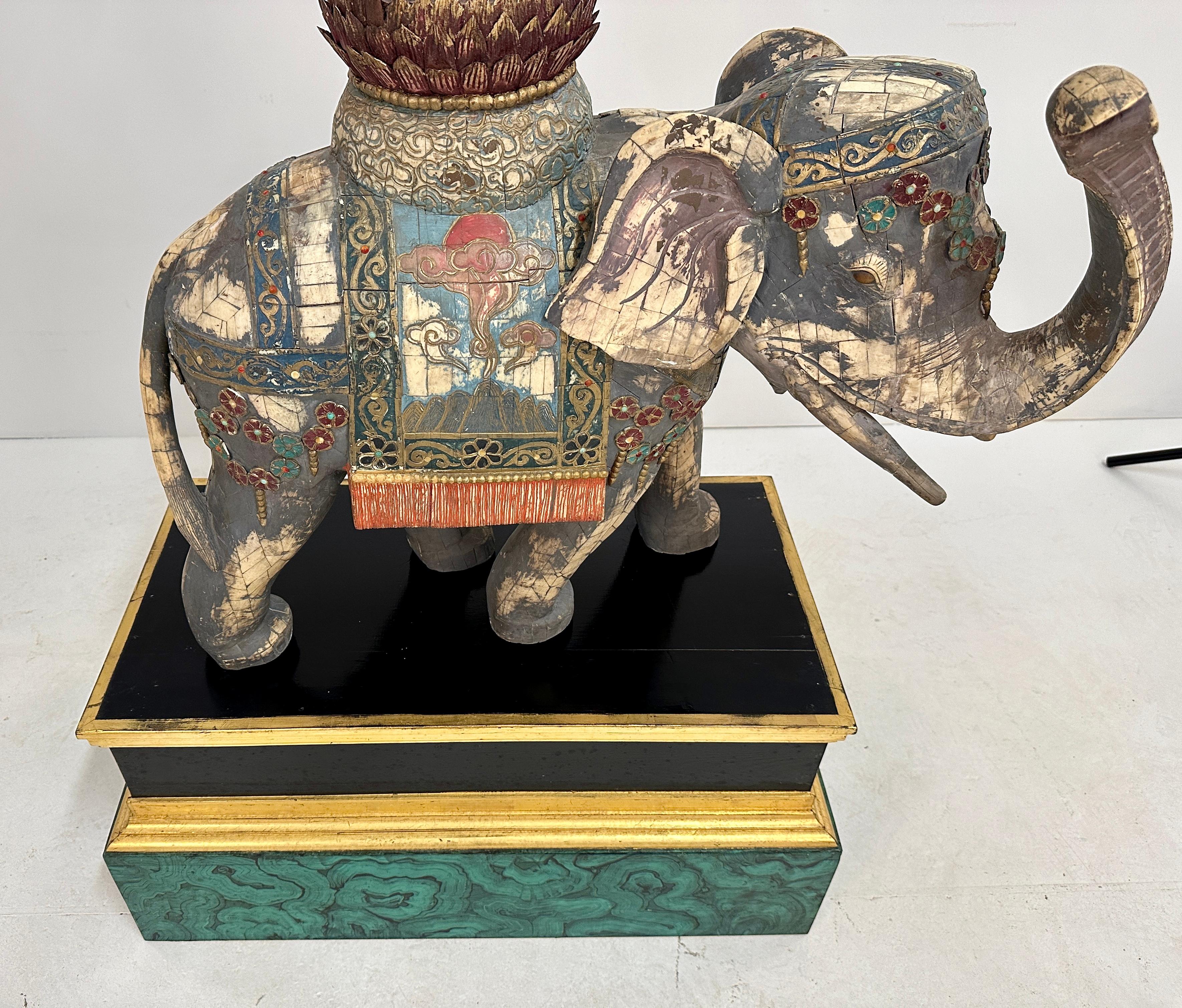 Anglo Raj Large Tesselated Bone Elephant Sculpture on Custom Stand