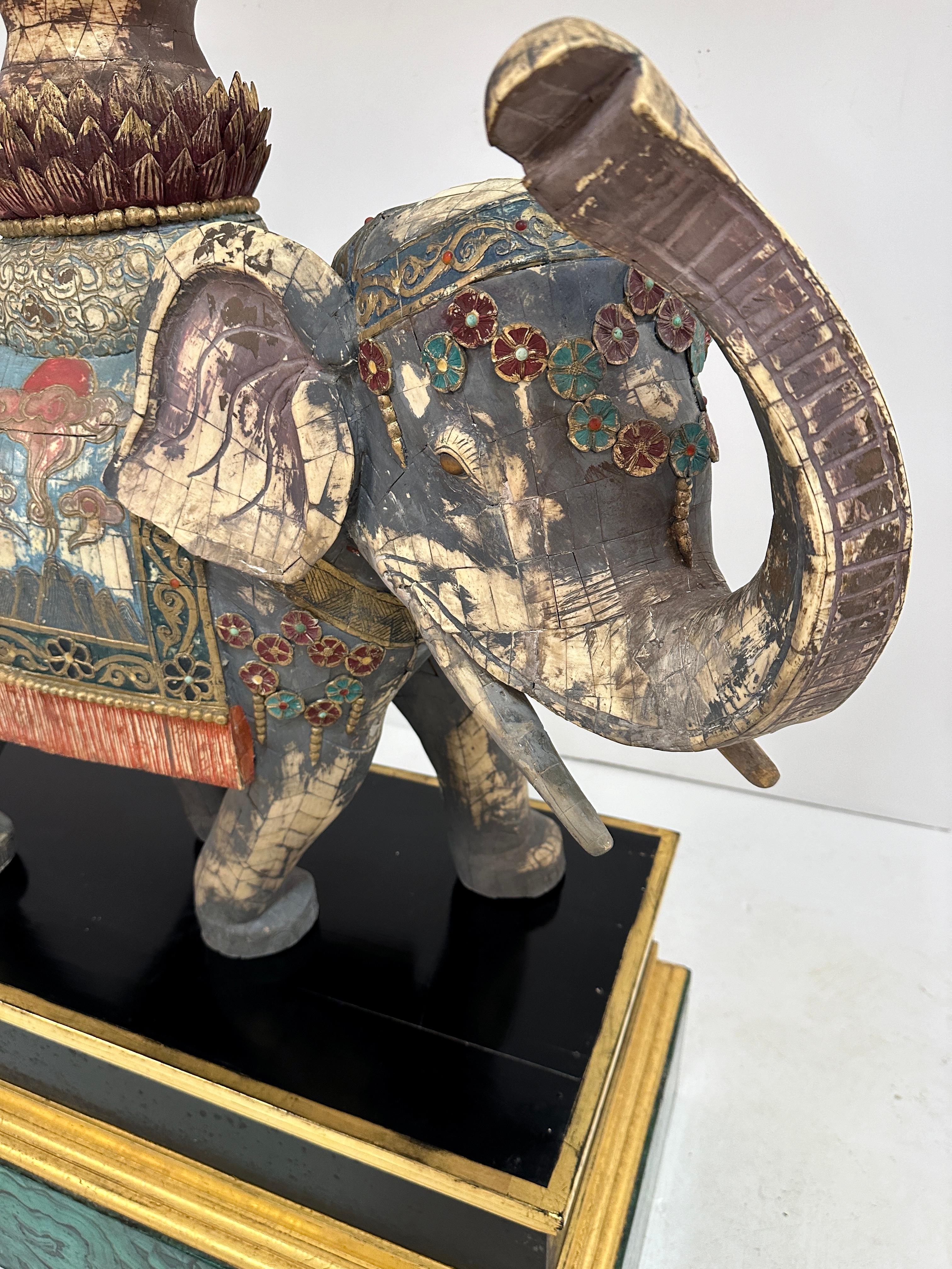 Large Tesselated Bone Elephant Sculpture on Custom Stand In Good Condition In Norwalk, CT
