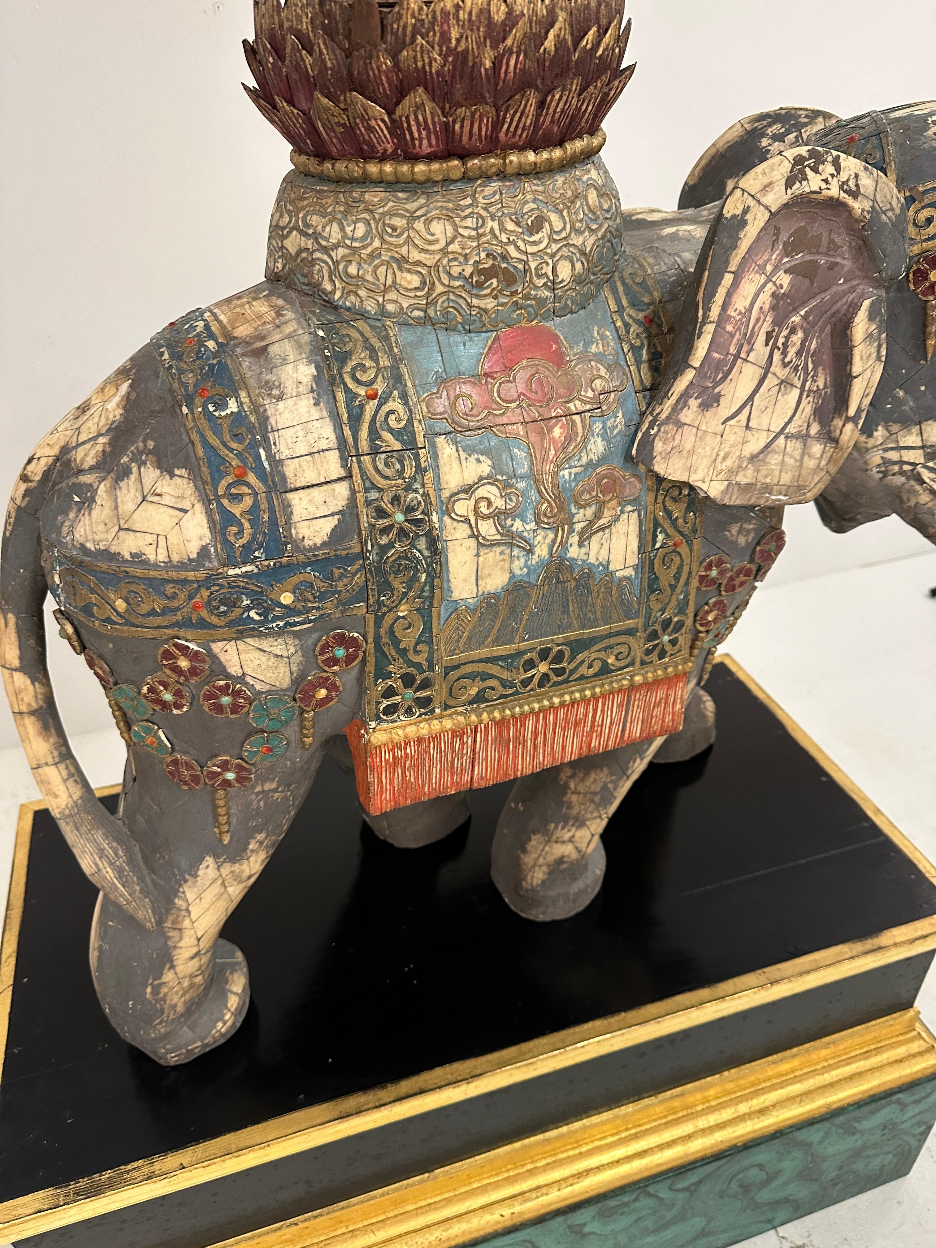 20th Century Large Tesselated Bone Elephant Sculpture on Custom Stand
