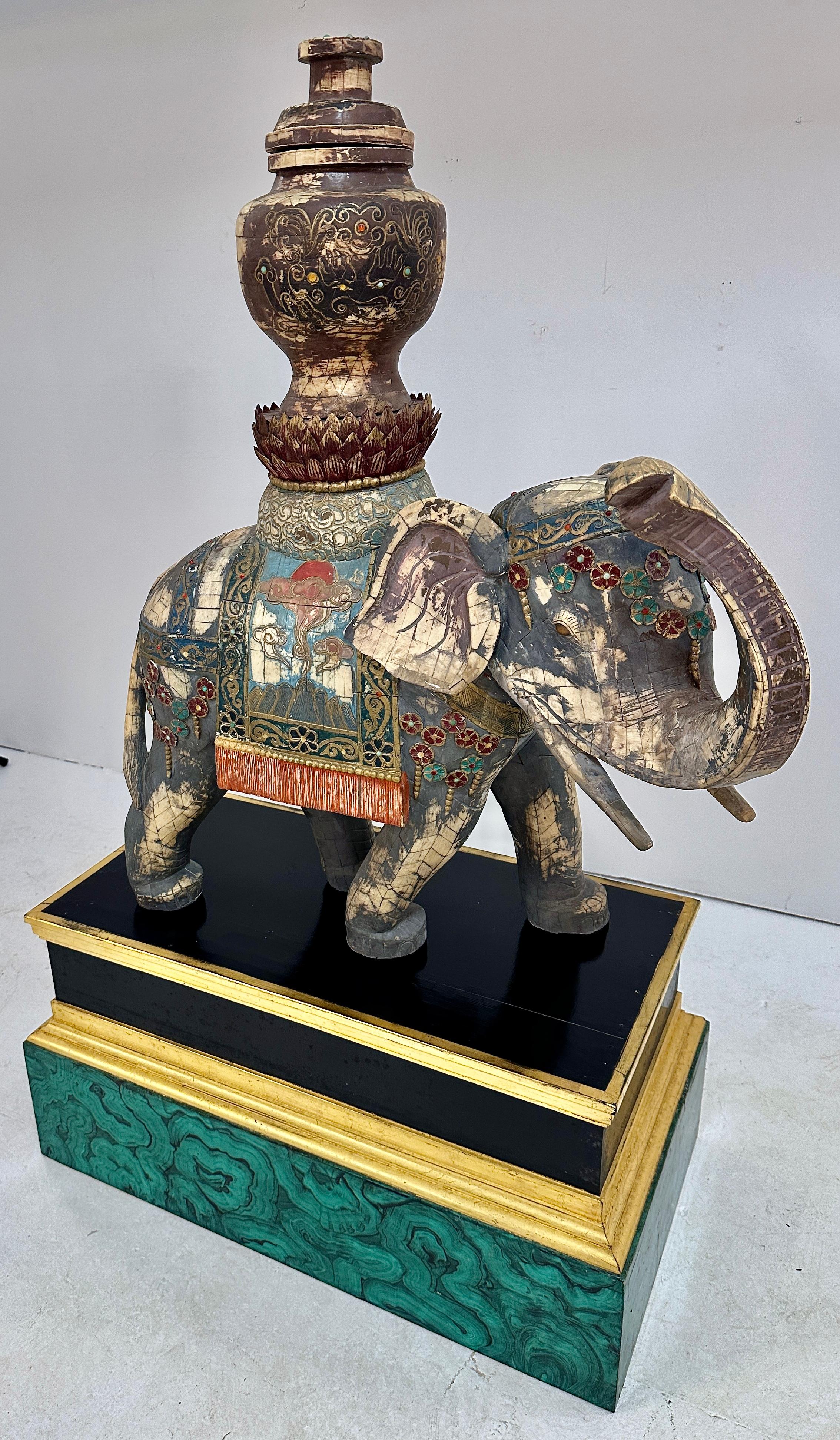 Large Tesselated Bone Elephant Sculpture on Custom Stand 1