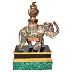 Large Tesselated Bone Elephant Sculpture on Custom Stand