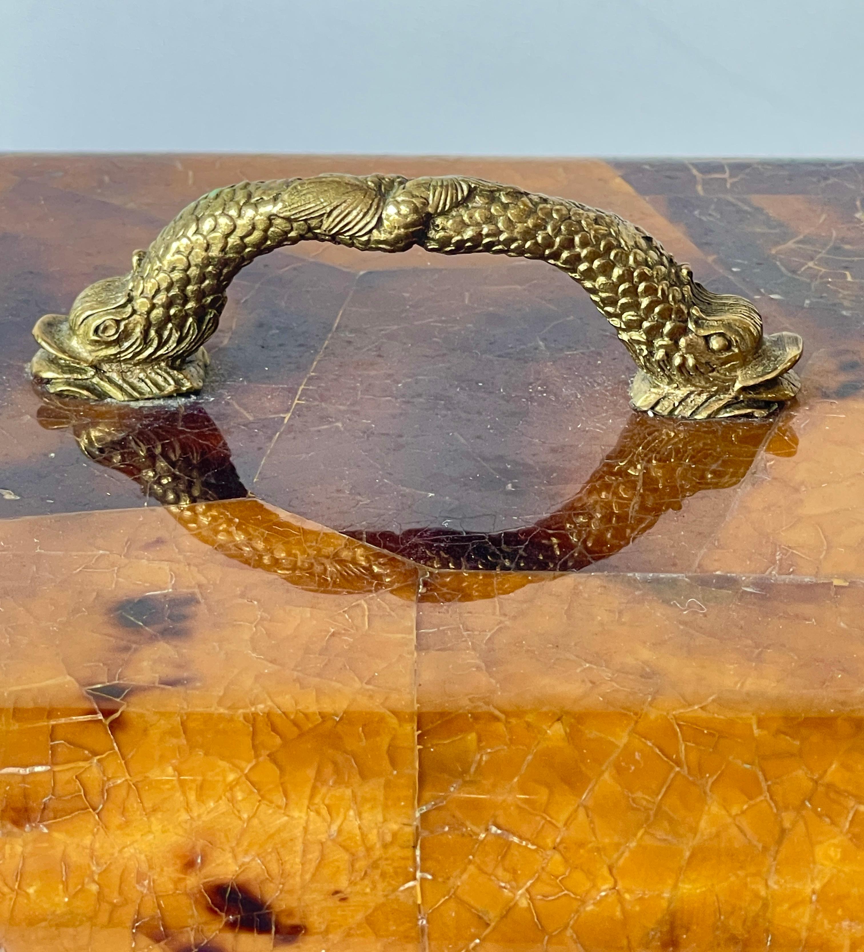 Brass Large Tessellated Pen-shell Jewelry Box, 1970s, Attributed to Maitland Smith