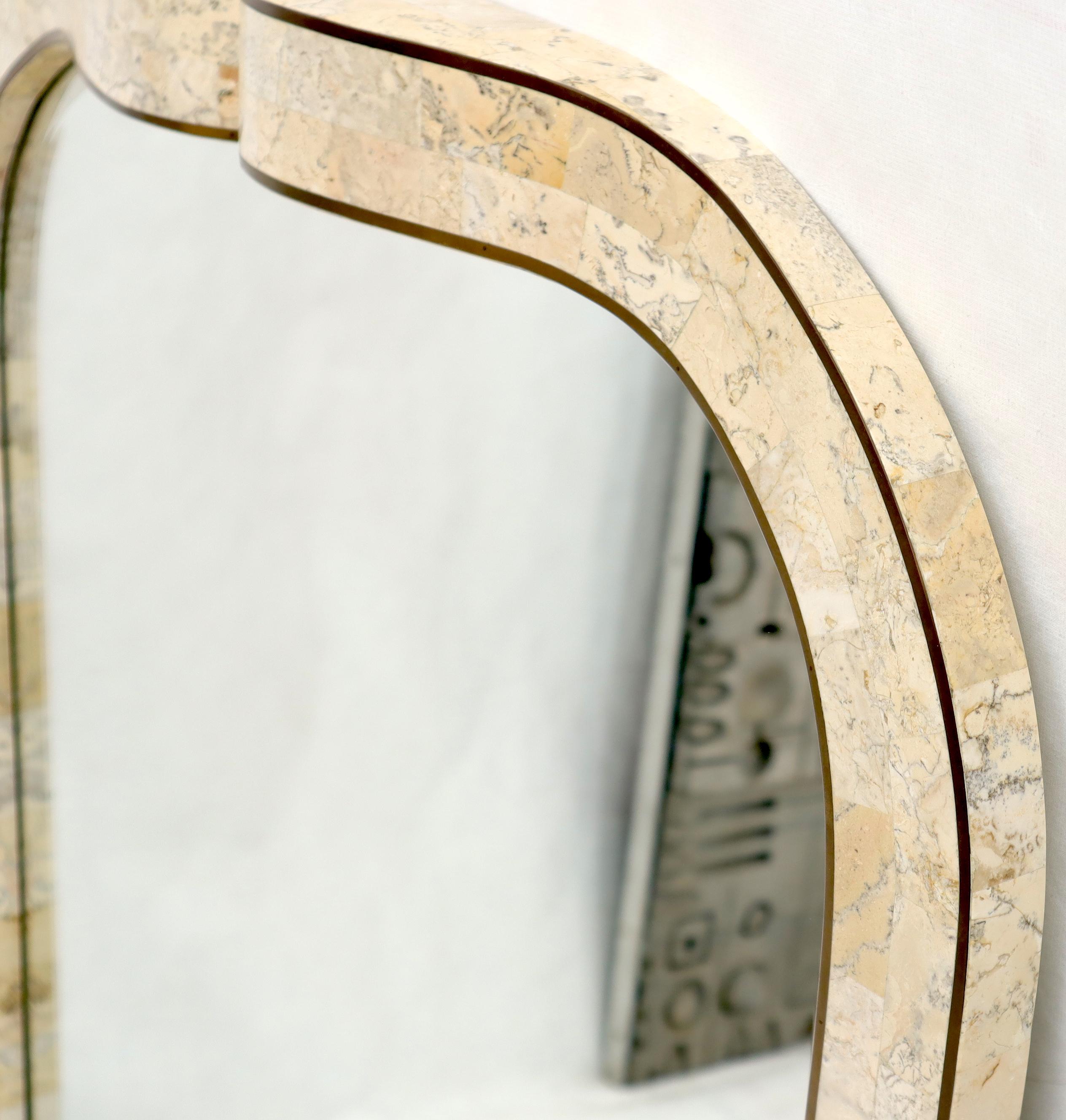 Mid-Century Modern brass inlay tessellated stone frame wall hall mirror. Maitland Smith.