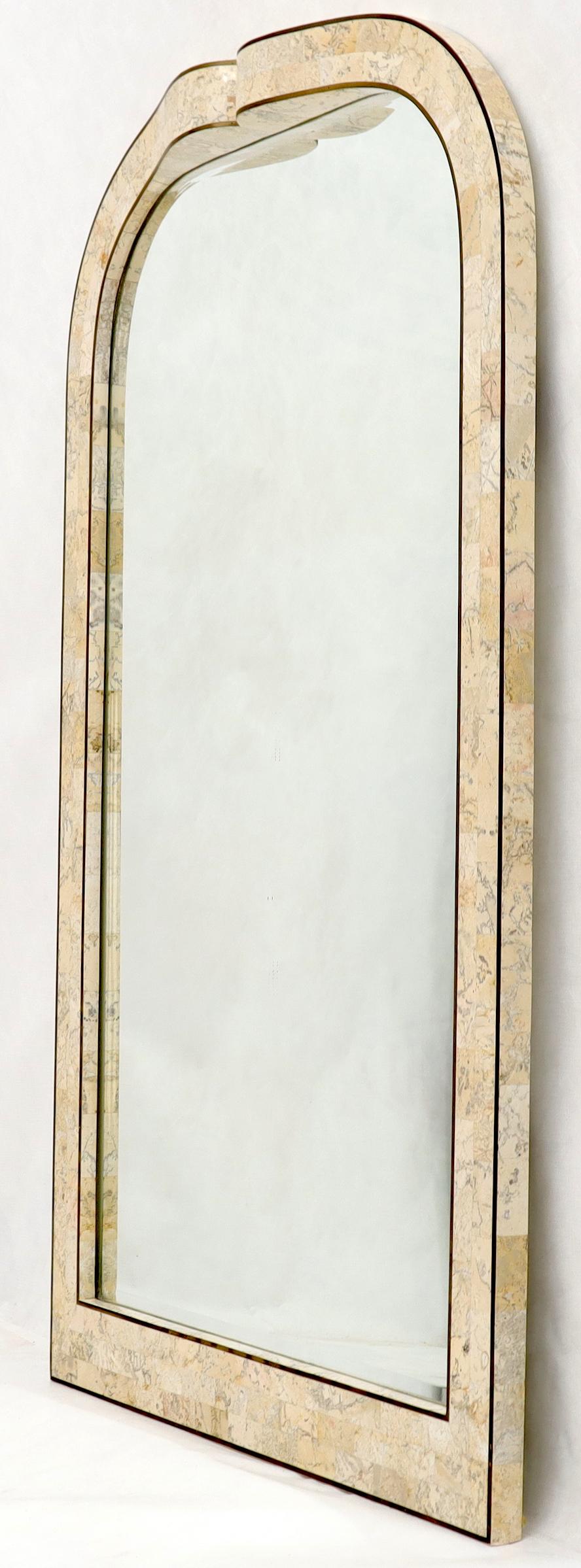 Unknown Large Tessellated Stone Veneer Brass Inlay Wall Mirror