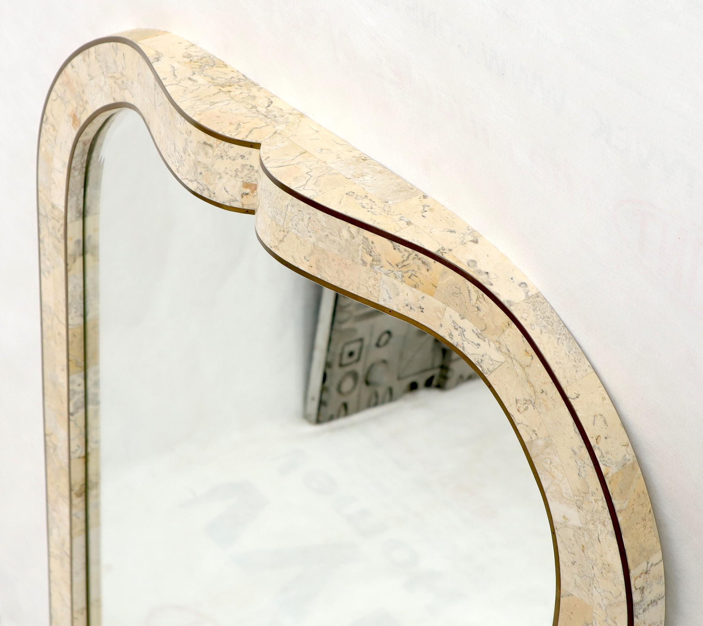 20th Century Large Tessellated Stone Veneer Brass Inlay Wall Mirror