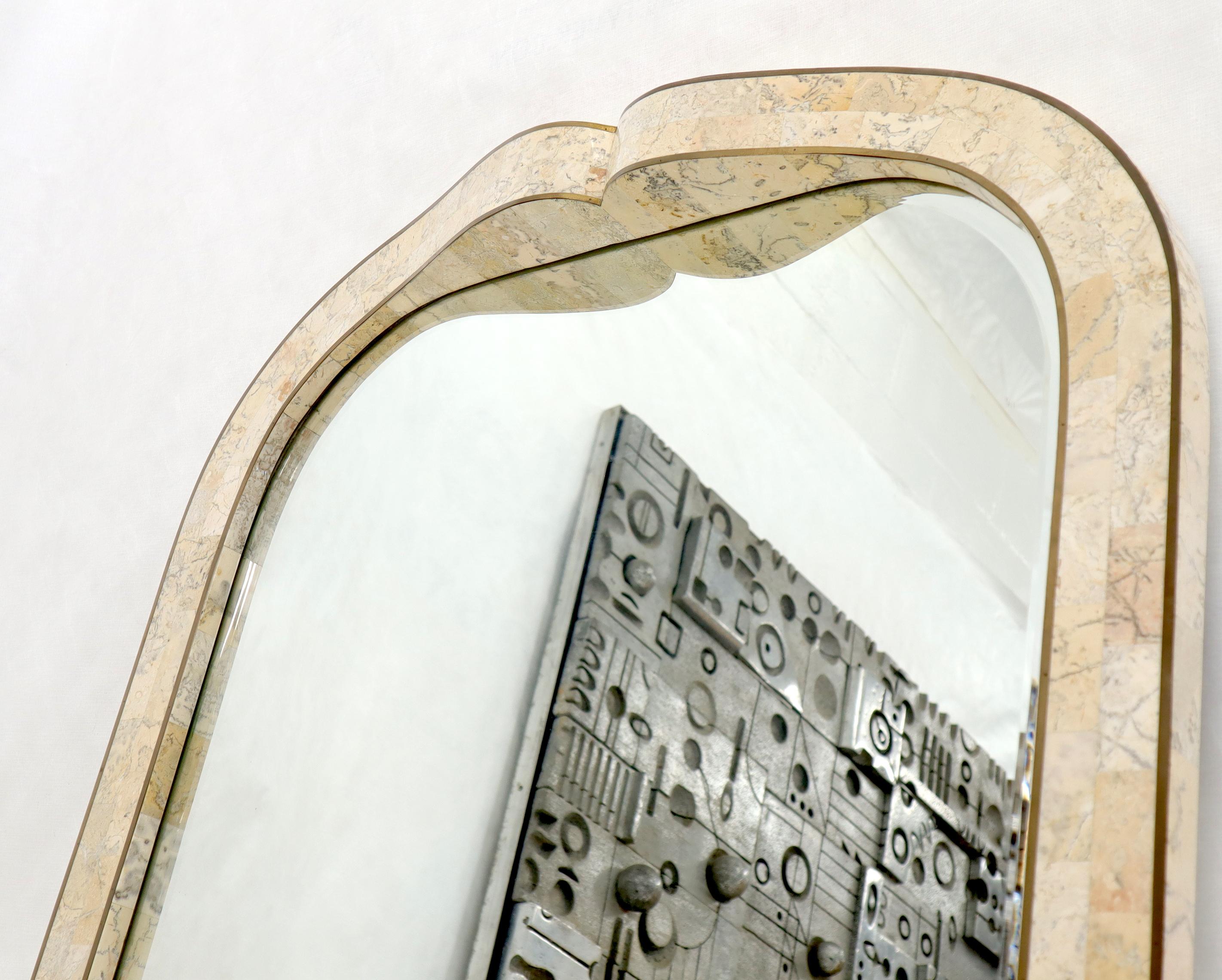 Large Tessellated Stone Veneer Brass Inlay Wall Mirror 1