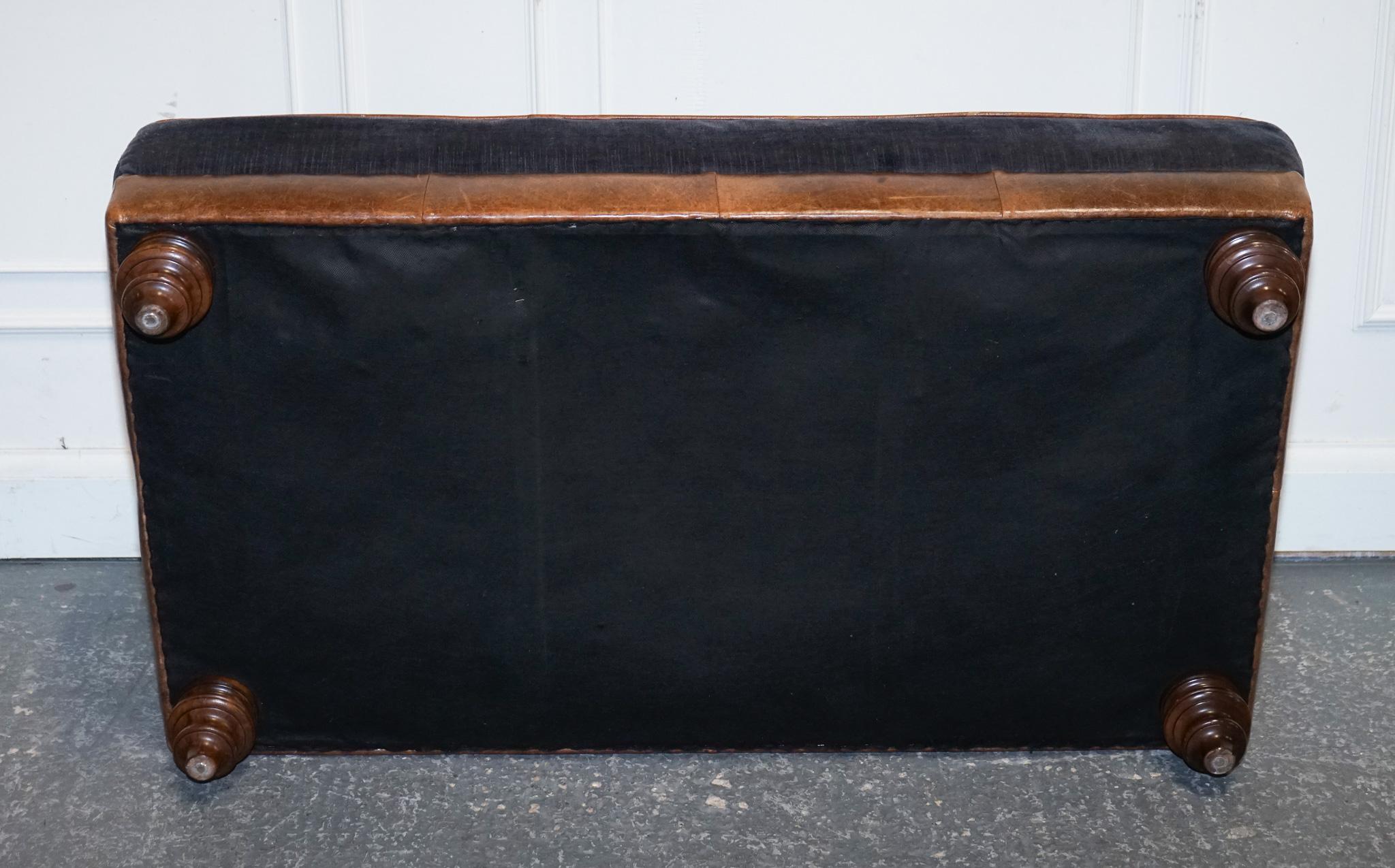 LARGE TETRAD CONSTABLE OTTOMAN RECTANGULAR FOOTSTOOL BLUE FABRiC & LEATHER BASE im Angebot 5
