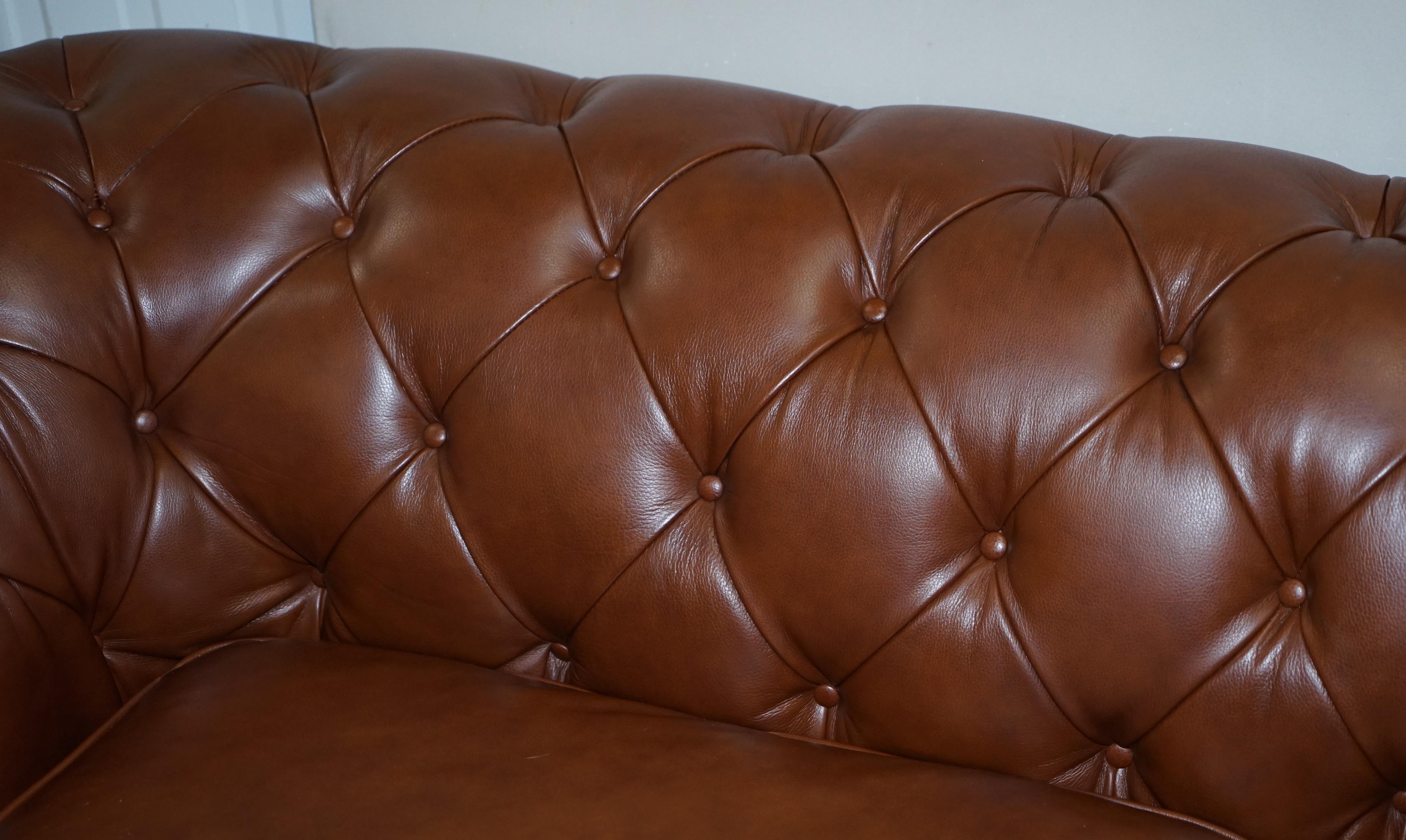 Large Tetrad Made in England Brown Leather Chesterfield Sofa Part of Full Suite 2