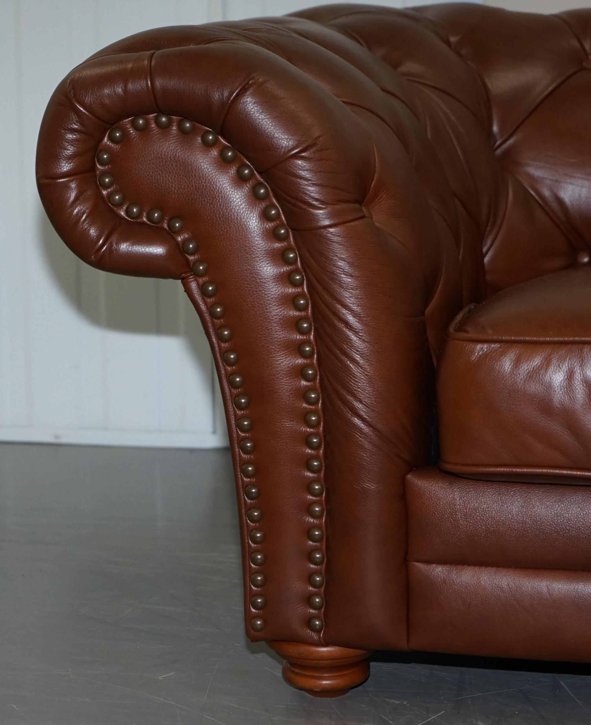 Large Tetrad Made in England Brown Leather Chesterfield Sofa Part of Full Suite 3