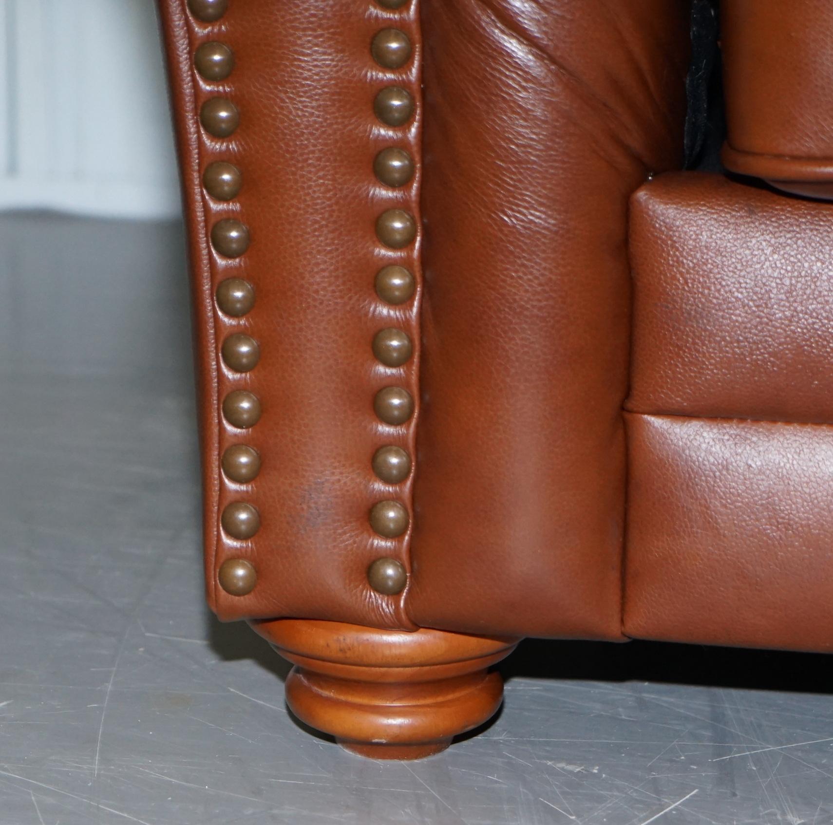 Large Tetrad Made in England Brown Leather Chesterfield Sofa Part of Full Suite 5