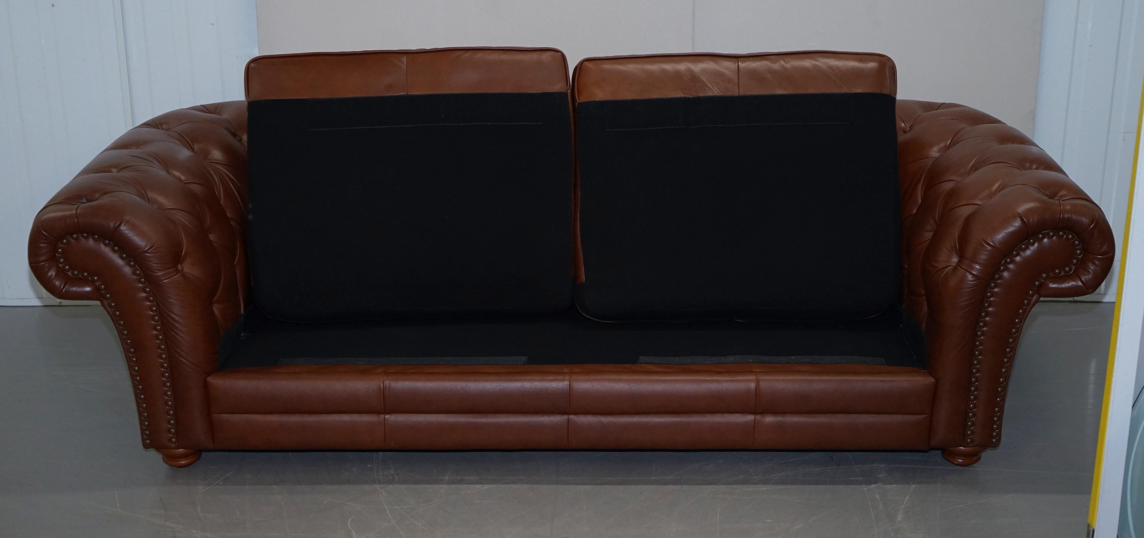 Large Tetrad Made in England Brown Leather Chesterfield Sofa Part of Full Suite 5