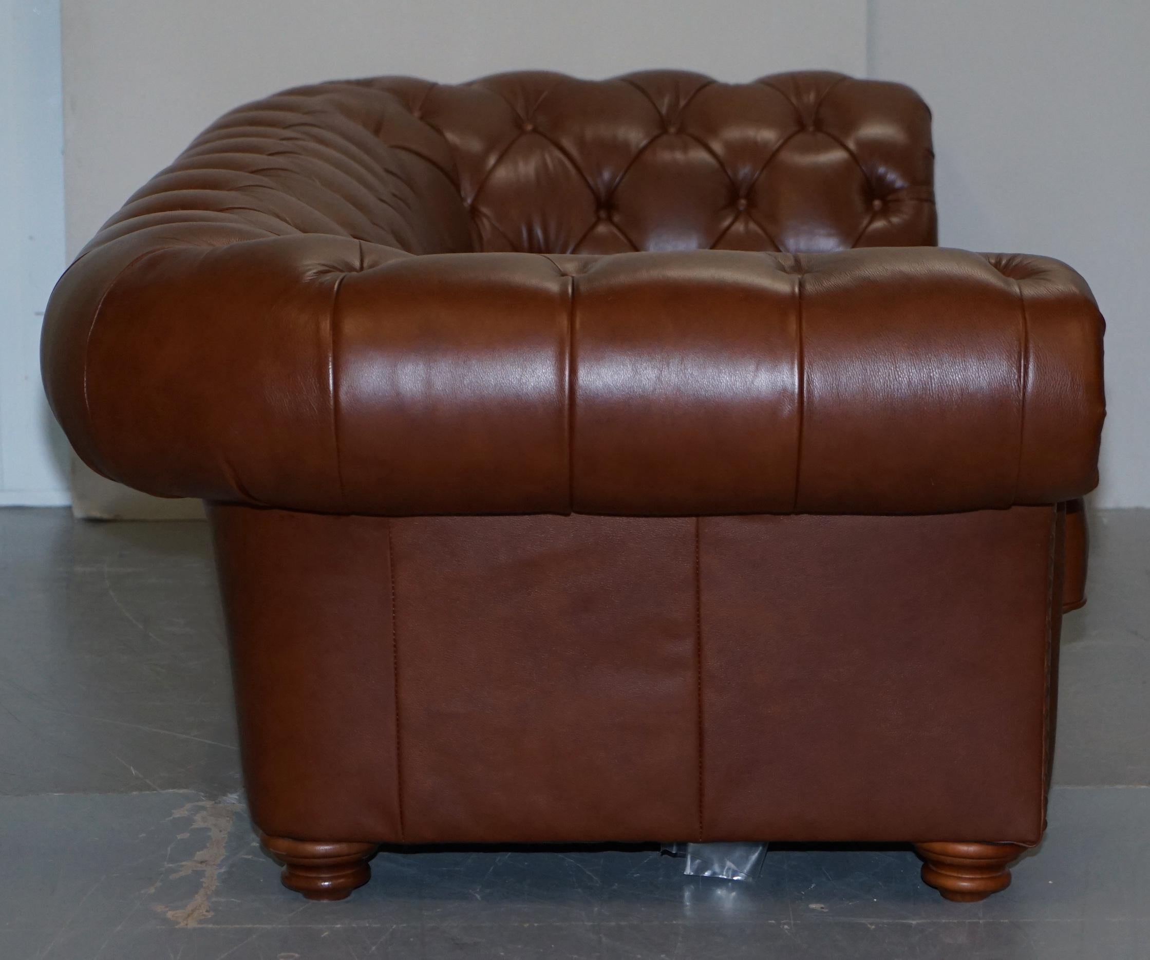 Large Tetrad Made in England Brown Leather Chesterfield Sofa Part of Full Suite 7