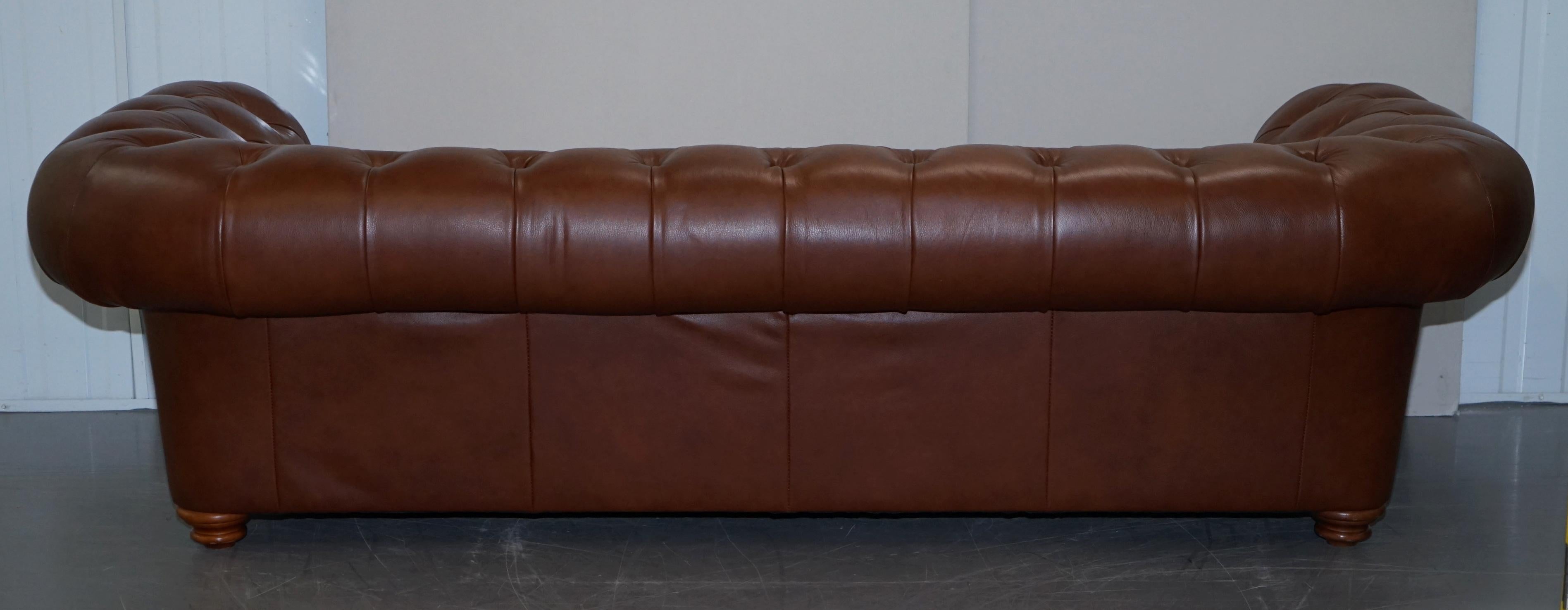 Large Tetrad Made in England Brown Leather Chesterfield Sofa Part of Full Suite 8