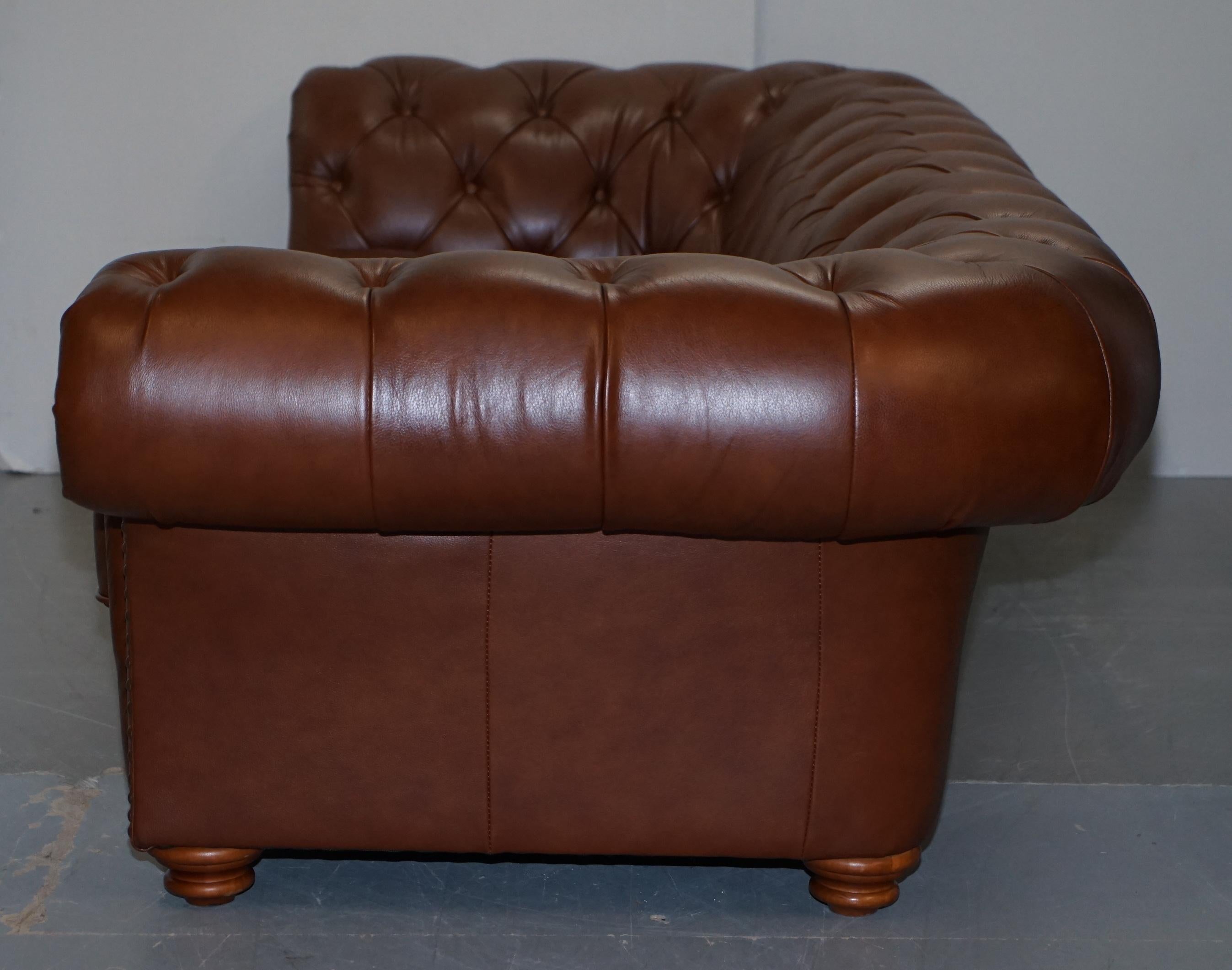 Large Tetrad Made in England Brown Leather Chesterfield Sofa Part of Full Suite 9