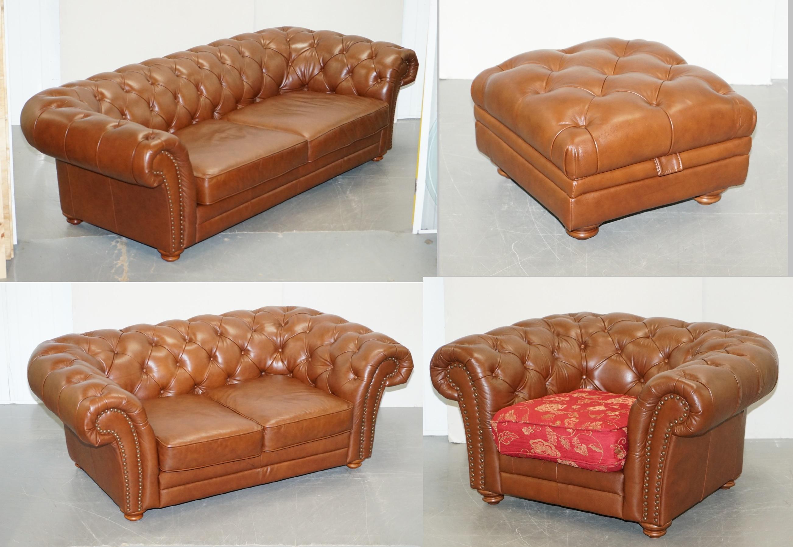 We are delighted to offer for sale this very nice three seat Chesterfield brown leather sofa made by Tetrad England which is part of a large suite

The sofa has been deep cleaned hand condition waxed and hand polished, its in very fine order