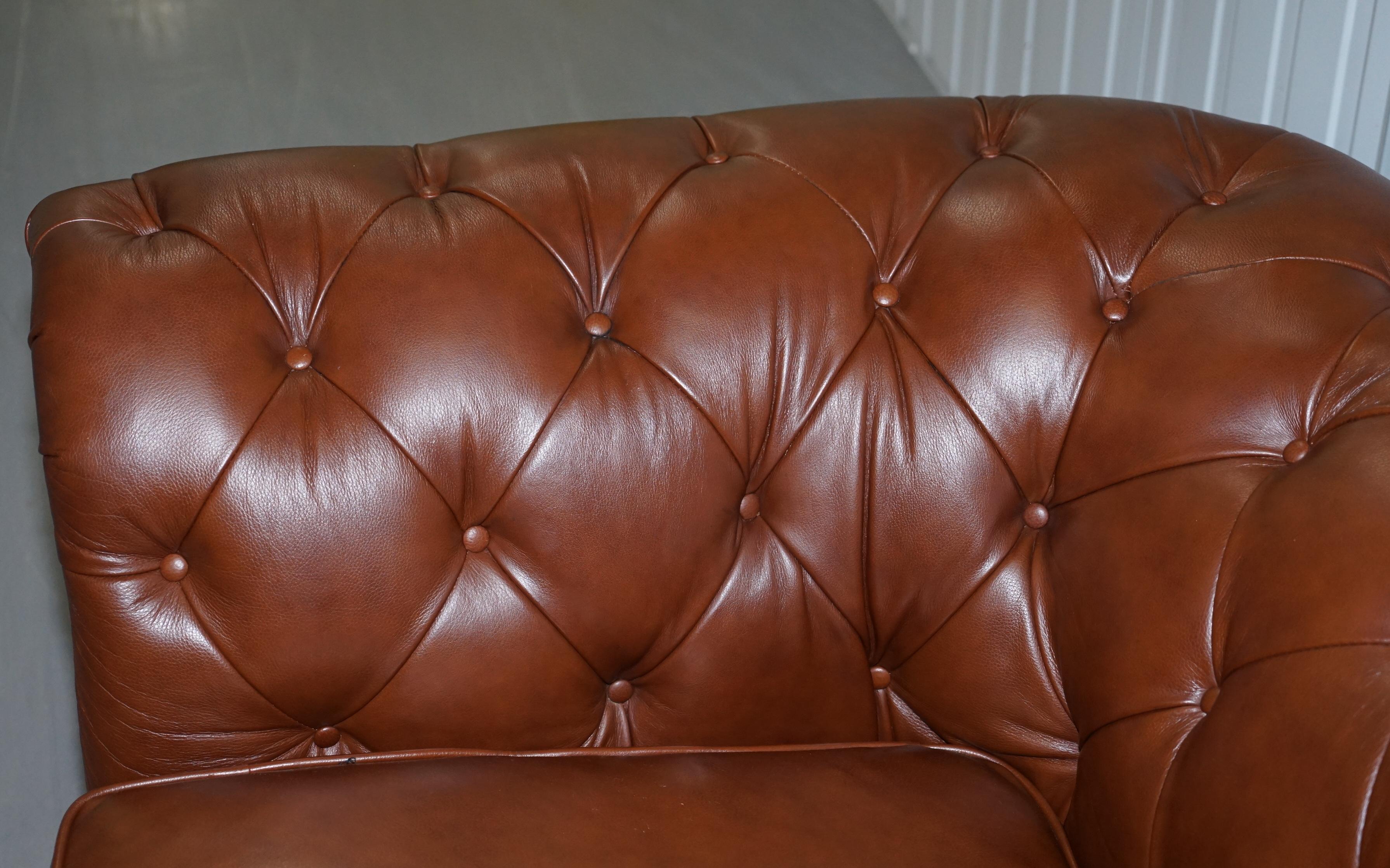 20th Century Large Tetrad Made in England Brown Leather Chesterfield Sofa Part of Full Suite
