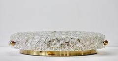 Large Textured Bubble Glass & Brass Flush Mount Light by Hillebrand Germany