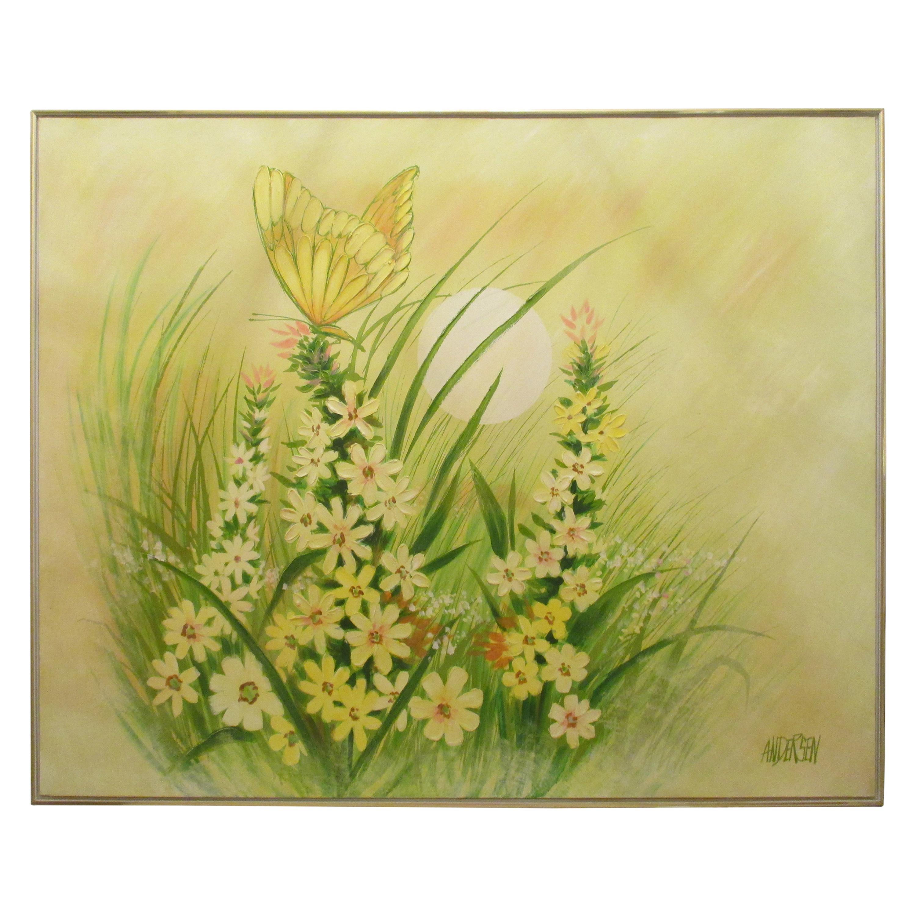 Grande peinture de papillon texturée en vente