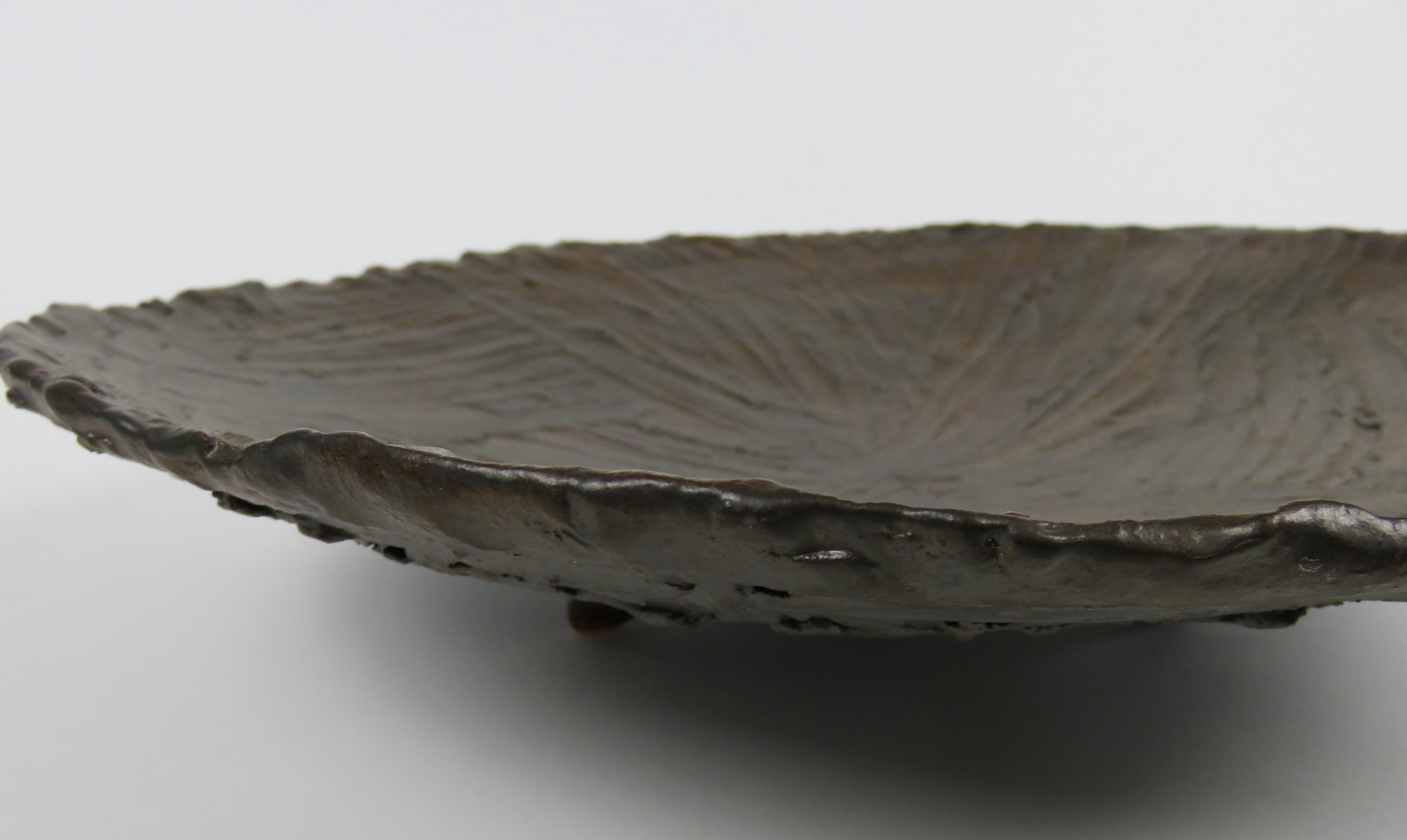 Large Textured Ceramic Bowl on Tripod Feet in Brown/Metallic Glaze Hand Built 5