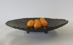 Large Textured Ceramic Bowl on Tripod Feet in Brown/Metallic Glaze Hand Built