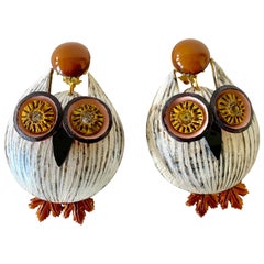 Large Textured Designer Owl Statement Earrings