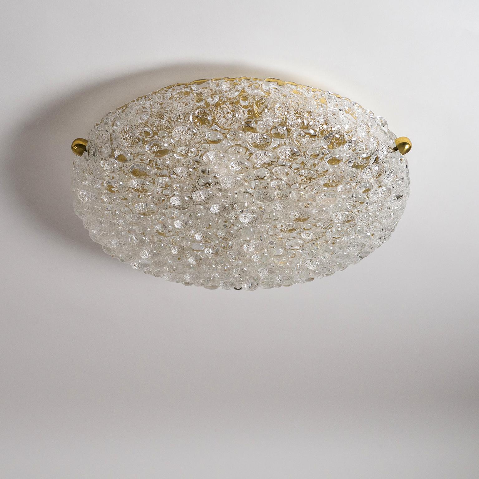 Large Textured Glass and Brass Flush Mount, 1970s 1