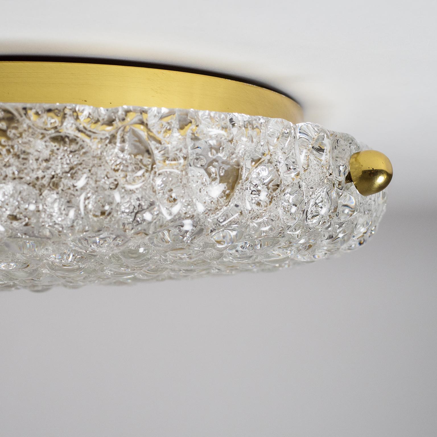 Large Textured Glass and Brass Flush Mount, 1970s 2